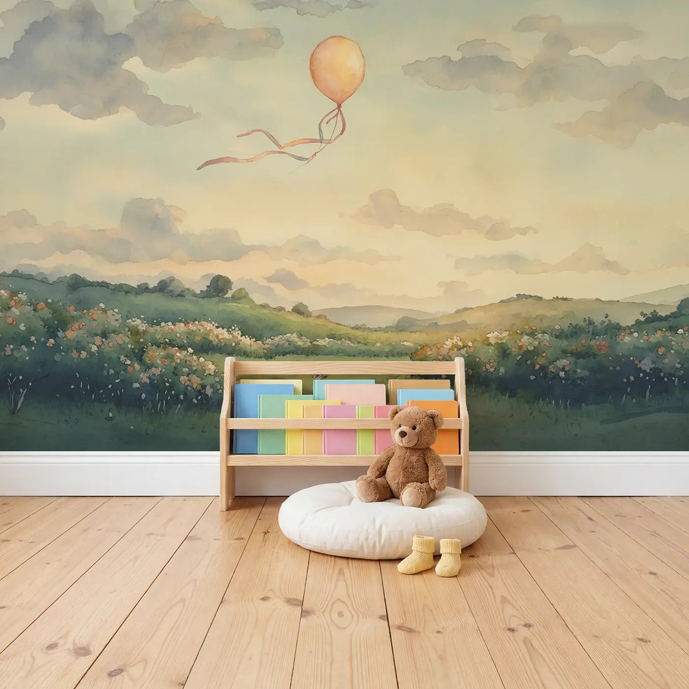 Balloon Releasing Single Trailing Wallpaper Mural in playroom setting by Whimsy Tots
