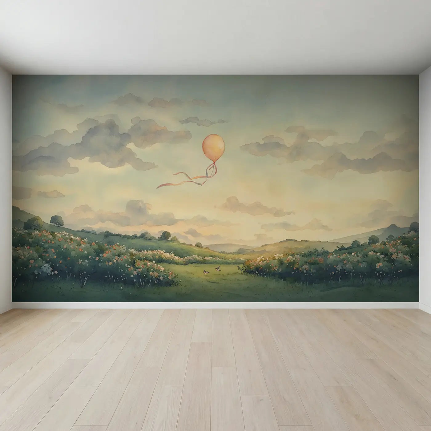 Full view of Balloon Releasing Single Trailing Wallpaper Mural by Whimsy Tots