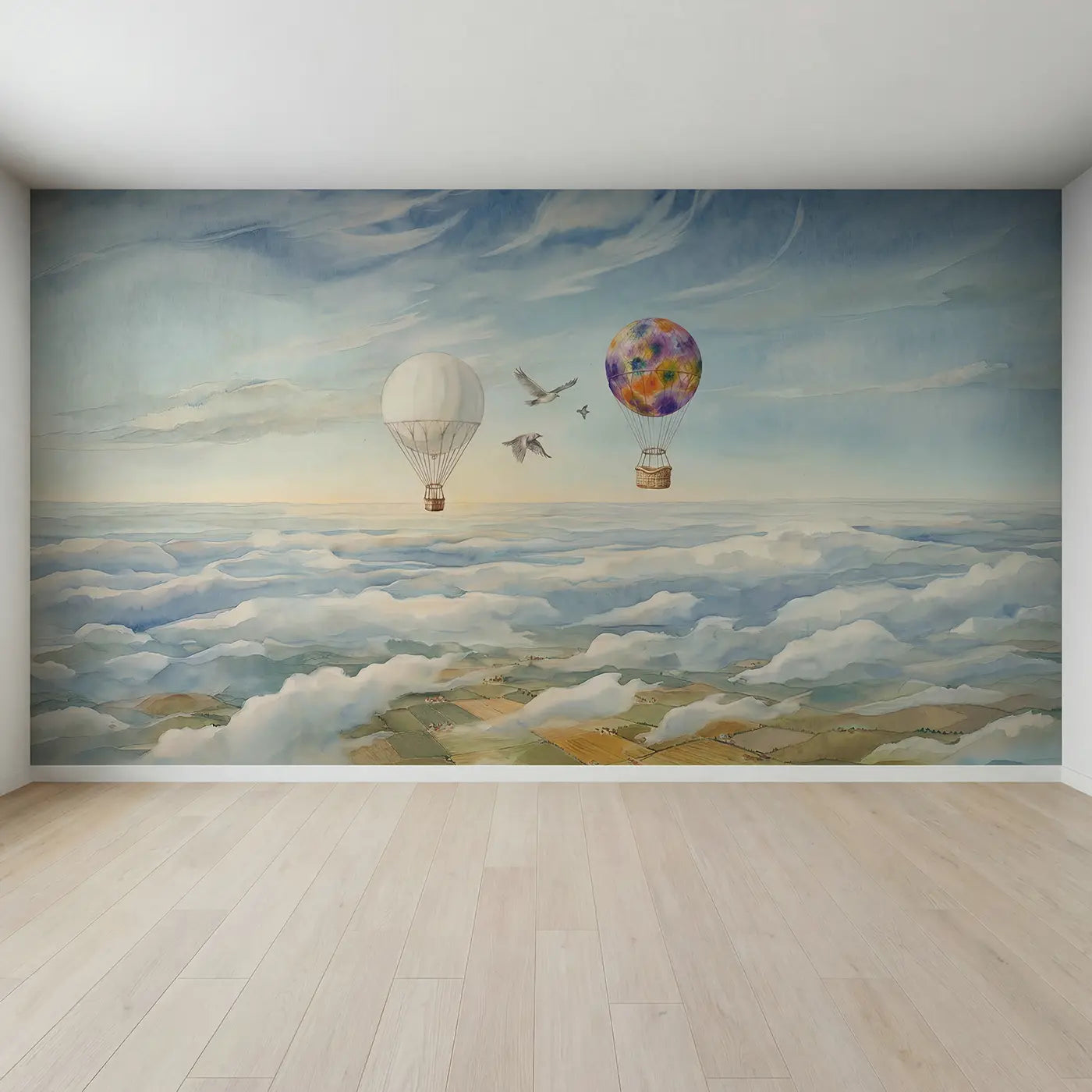 Full view of Weather Balloon Sky Comparison Wallpaper Mural by Whimsy Tots