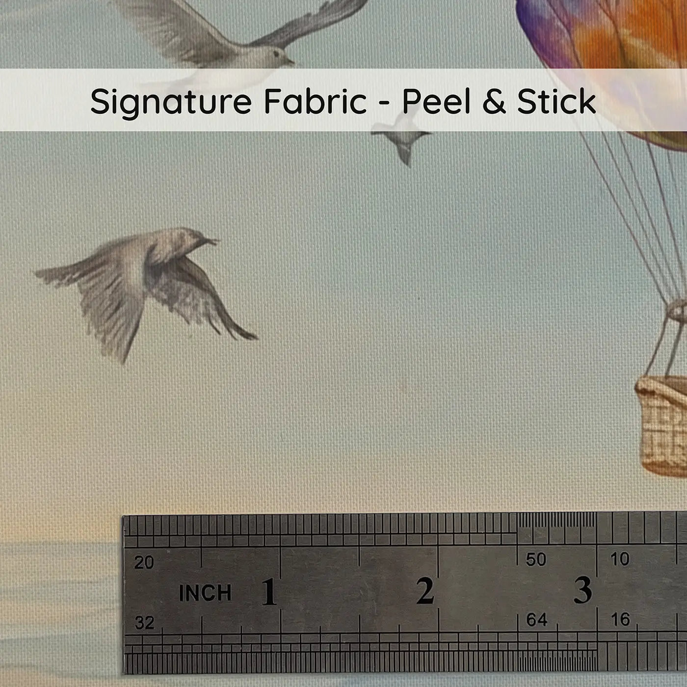 Fabric texture close-up of Weather Balloon Sky Comparison Wallpaper Mural by Whimsy Tots