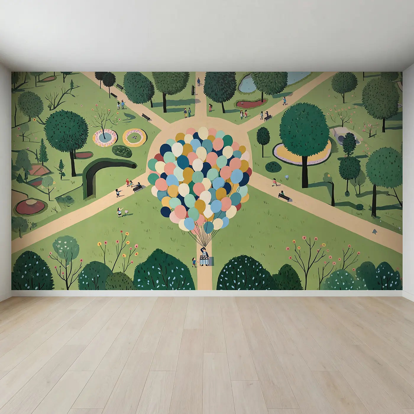 Full view of Balloon Cart From Above Wallpaper Mural by Whimsy Tots