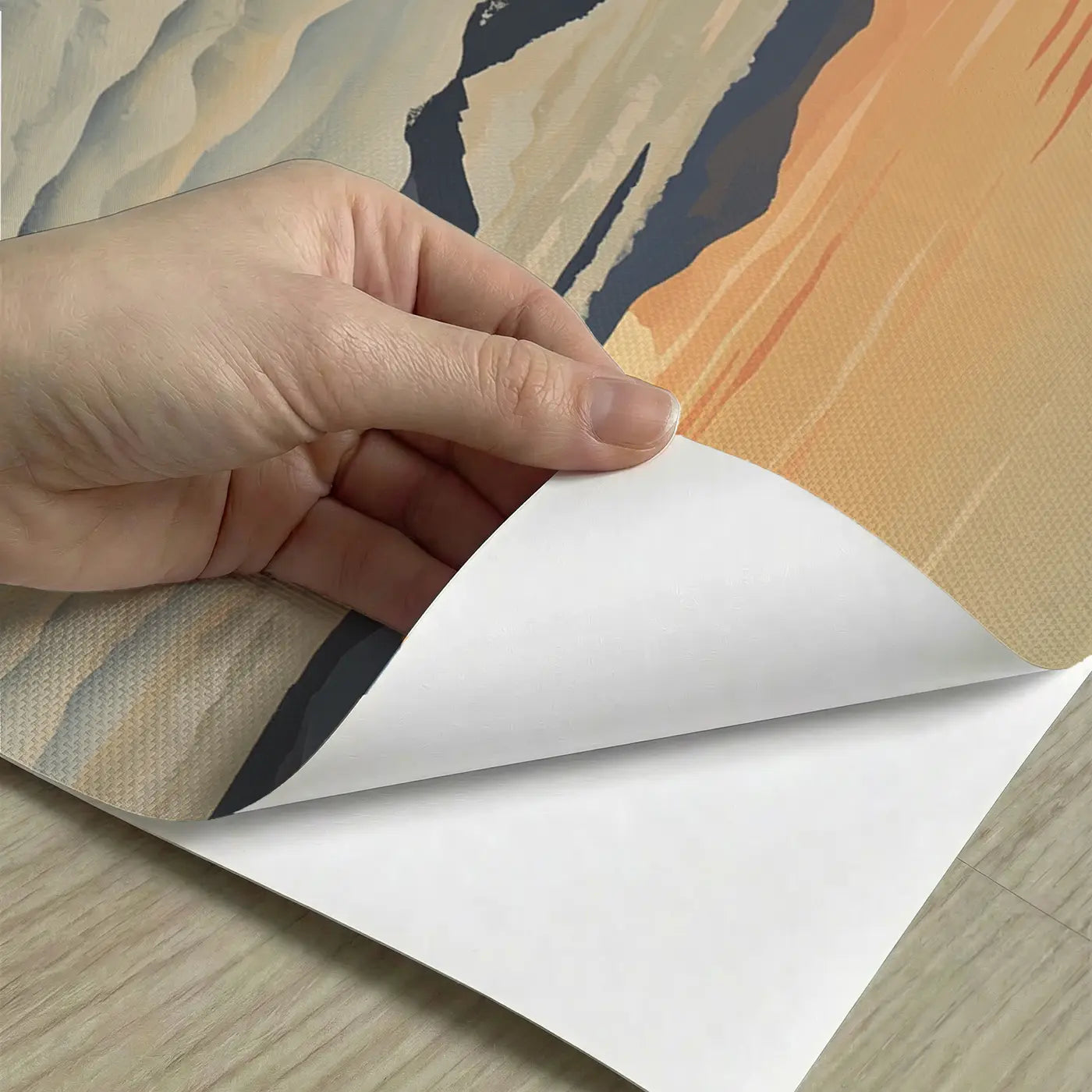 Peel-and-stick detail of Mountain Cloud Valley Sunrise Wallpaper Mural by Whimsy Tots