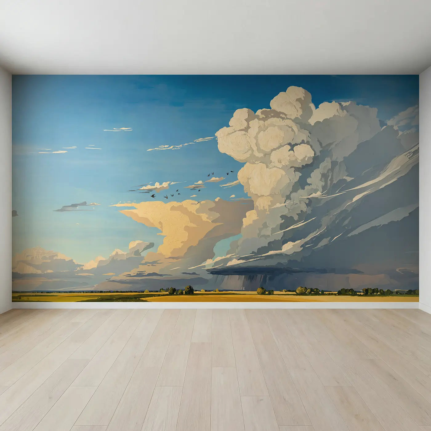 Full view of Summer Thunderhead Sky Wallpaper Mural by Whimsy Tots