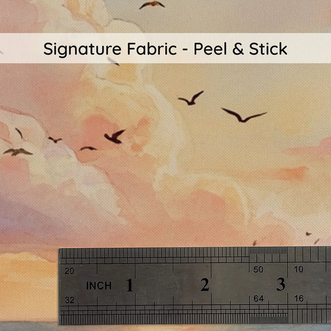 Fabric texture close-up of Cotton Candy Sunset Sea Wallpaper Mural by Whimsy Tots