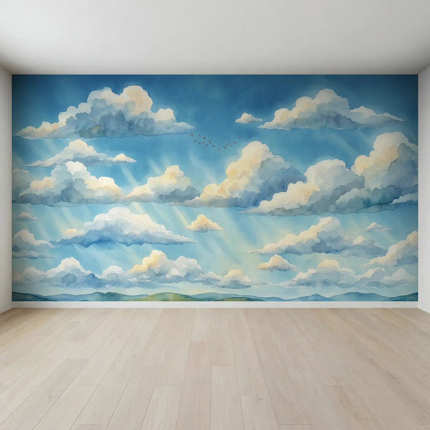 Full view of Fair Weather Cloud Sky Wallpaper Mural by Whimsy Tots