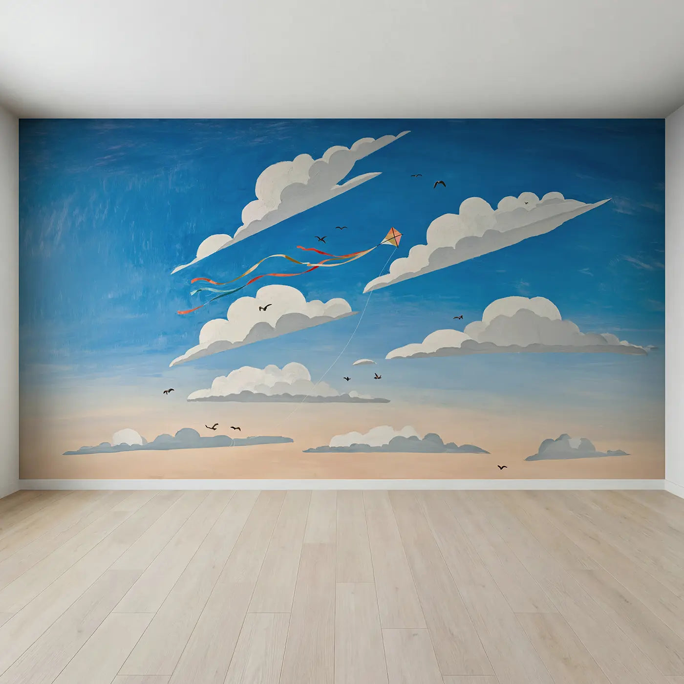 Full view of Cloud Dancing Kite Wallpaper Mural by Whimsy Tots