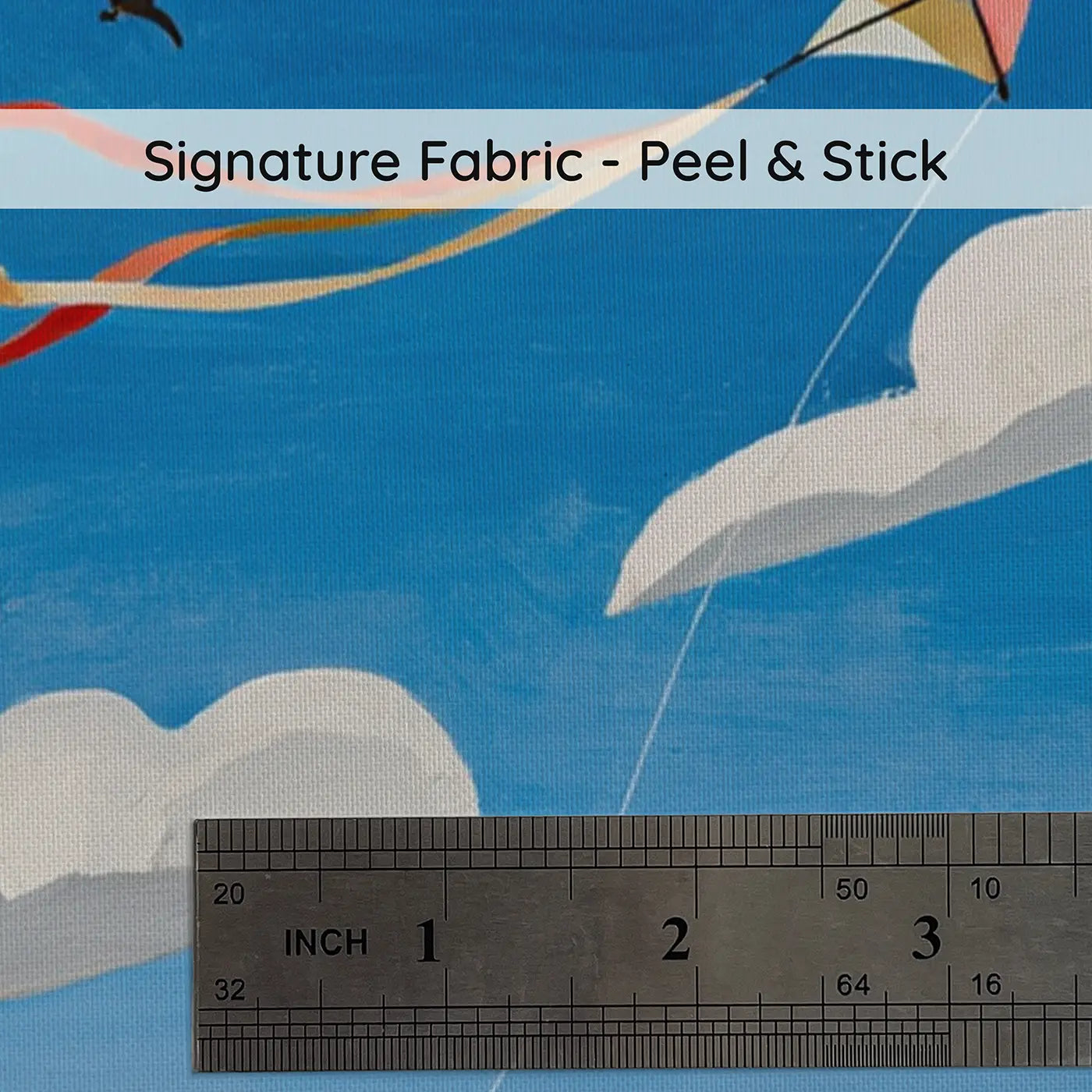 Fabric texture close-up of Cloud Dancing Kite Wallpaper Mural by Whimsy Tots