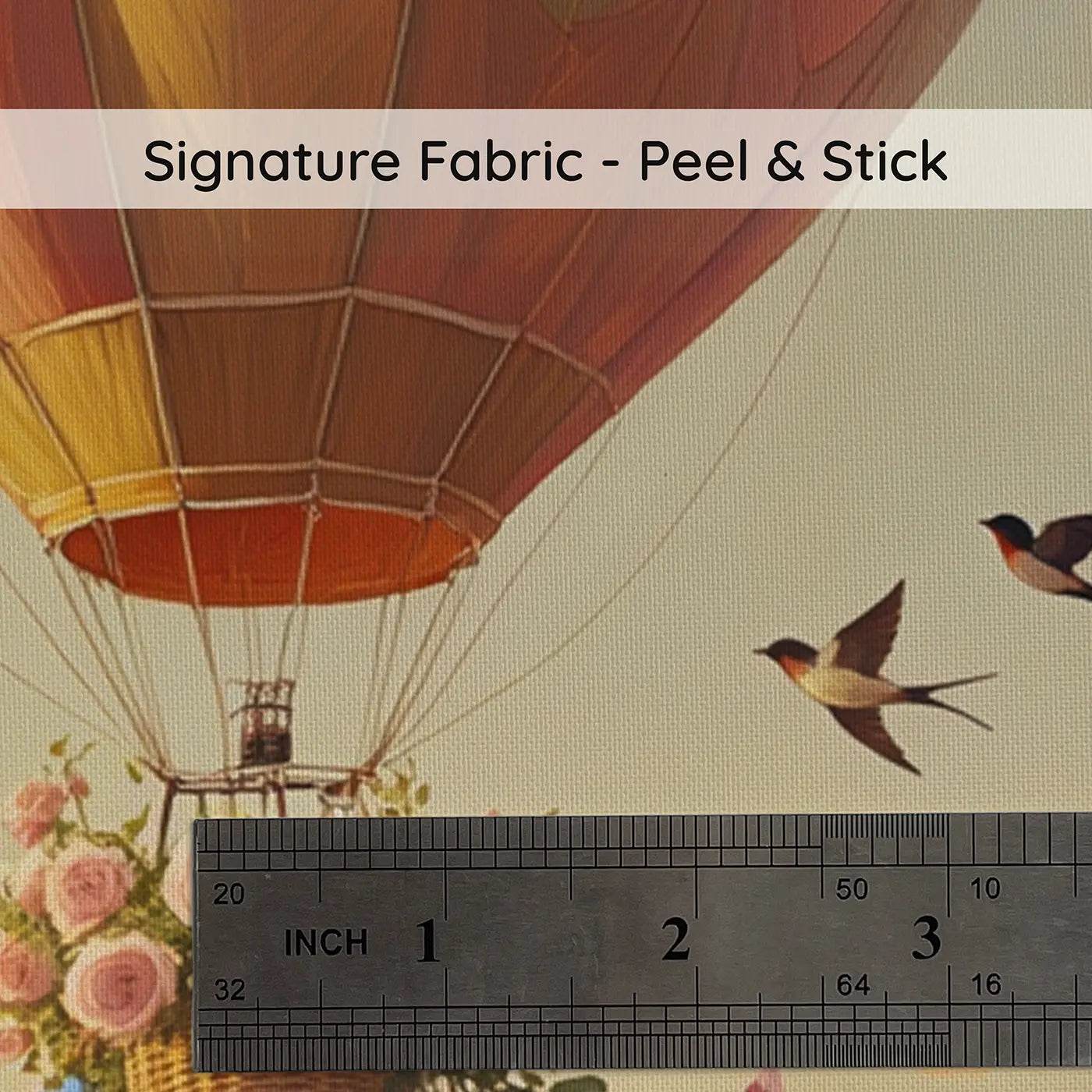 Fabric texture close-up of Flower Basket Balloon Wallpaper Mural by Whimsy Tots
