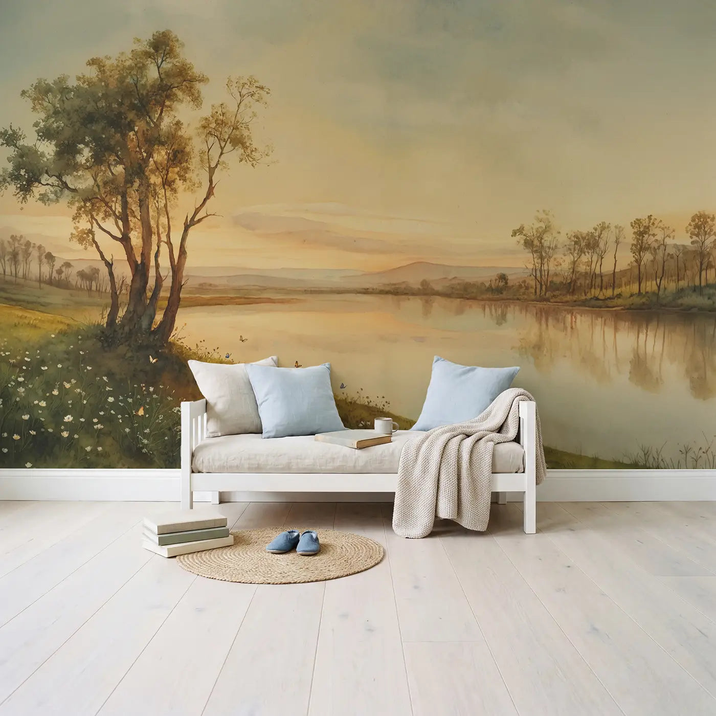 Sky Reflected Perfectly Still Wallpaper Mural in playroom setting by Whimsy Tots