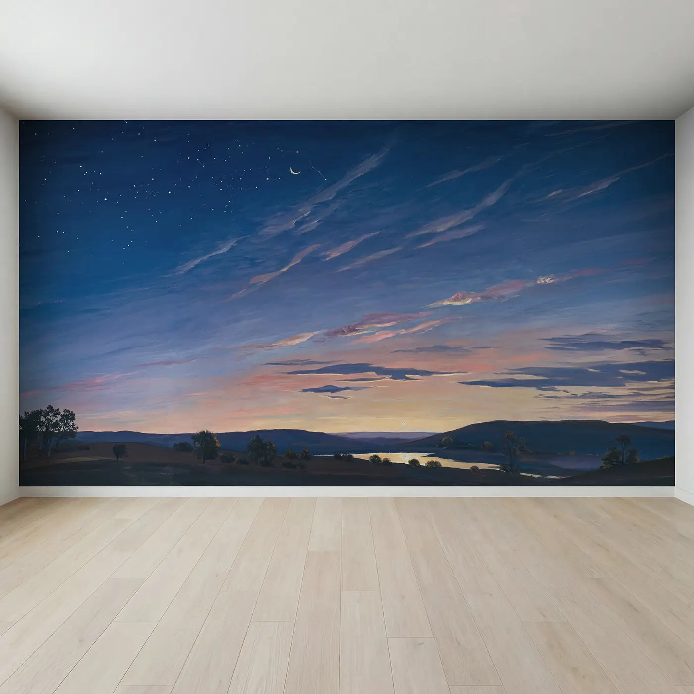 Full view of Dawn Sky Transition Wallpaper Mural by Whimsy Tots