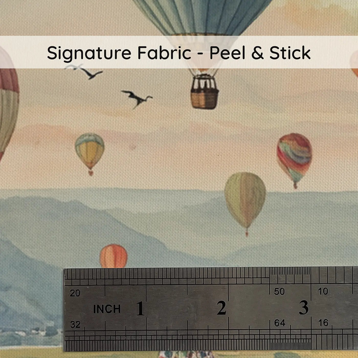 Fabric texture close-up of Valley Balloon Festival Wallpaper Mural by Whimsy Tots