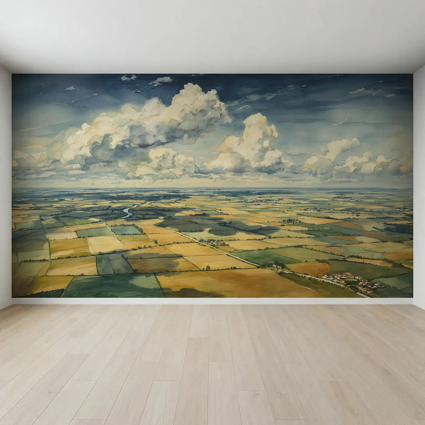 Full view of Cloud Shadow Patchwork Wallpaper Mural by Whimsy Tots