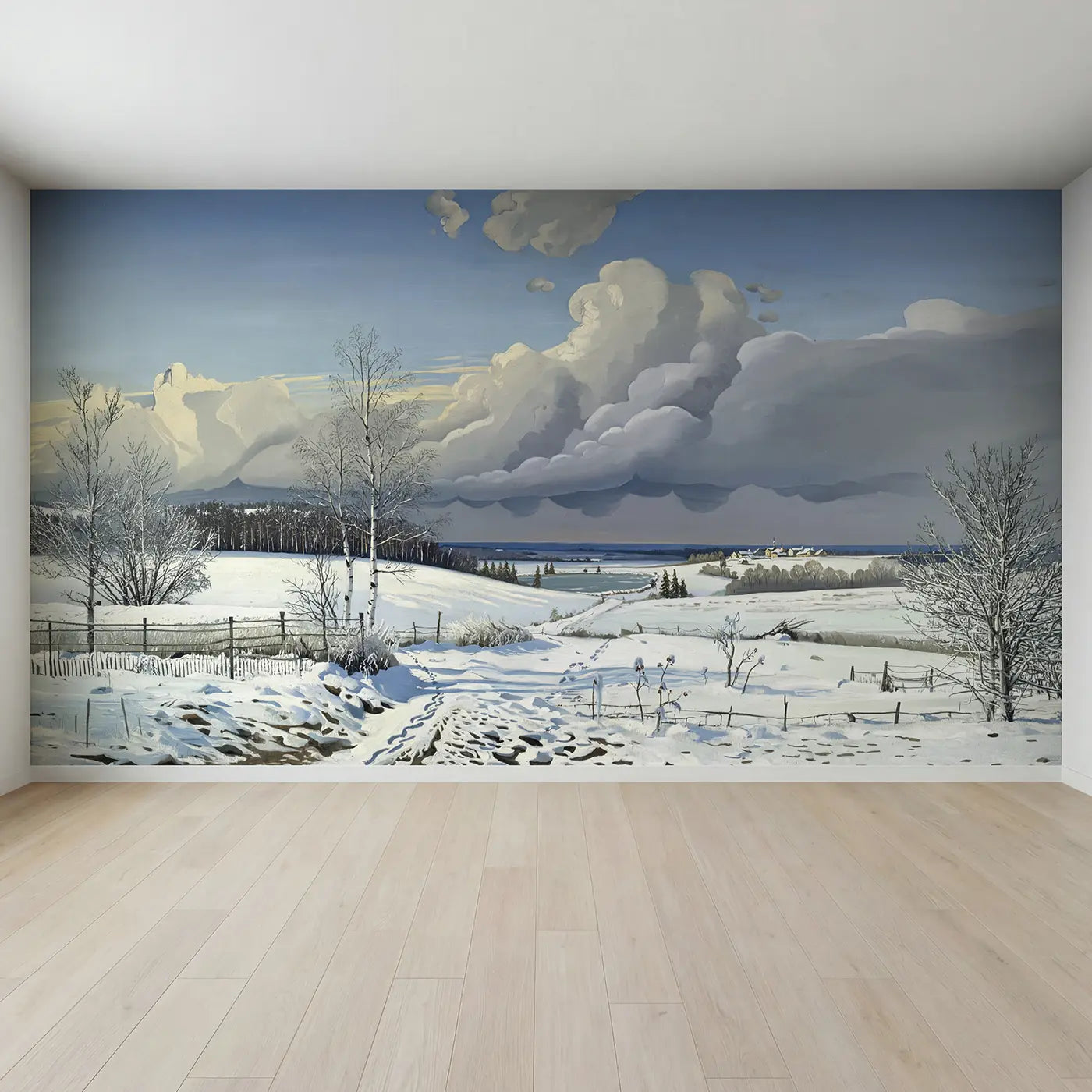 Full view of Winter Snow Clouds Approaching Wallpaper Mural by Whimsy Tots