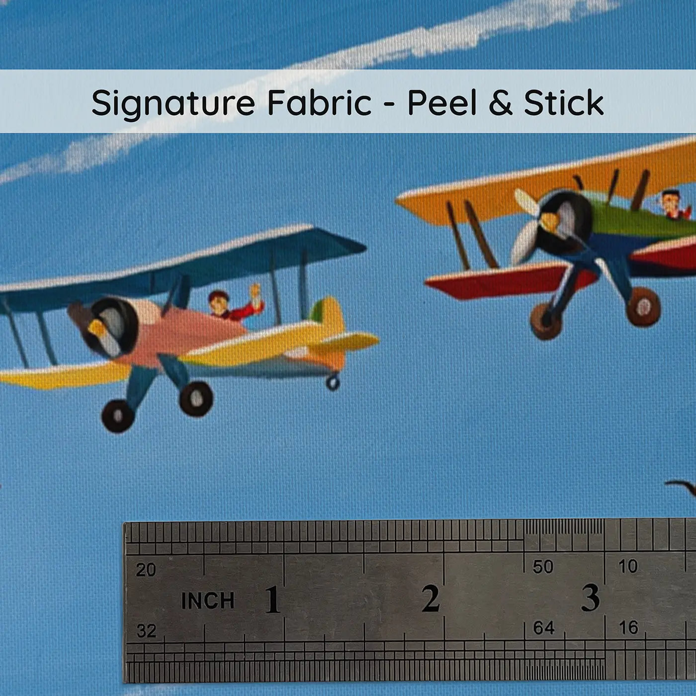 Fabric texture close-up of Biplane Cloud Formation Flight Wallpaper Mural by Whimsy Tots