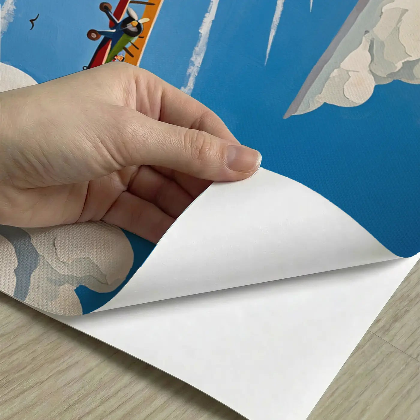 Peel-and-stick detail of Biplane Cloud Formation Flight Wallpaper Mural by Whimsy Tots