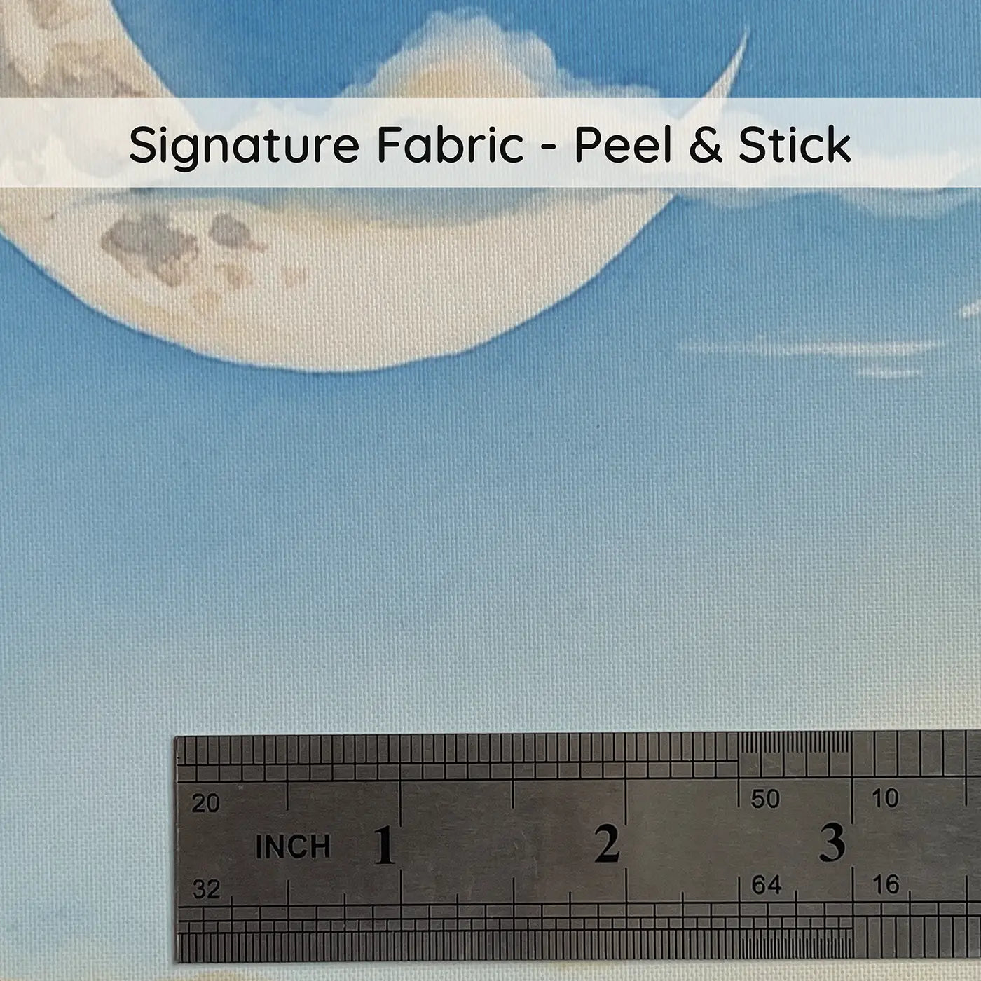 Fabric texture close-up of Daytime Crescent Moon Sky Wallpaper Mural by Whimsy Tots