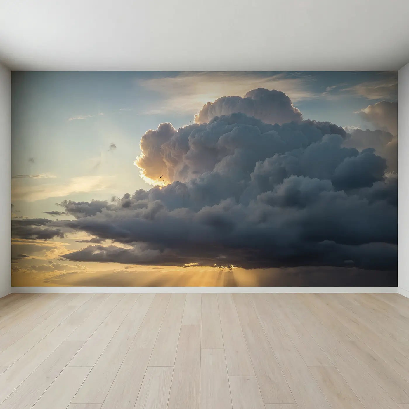 Full view of Silver Lining Storm Cloud Wallpaper Mural by Whimsy Tots