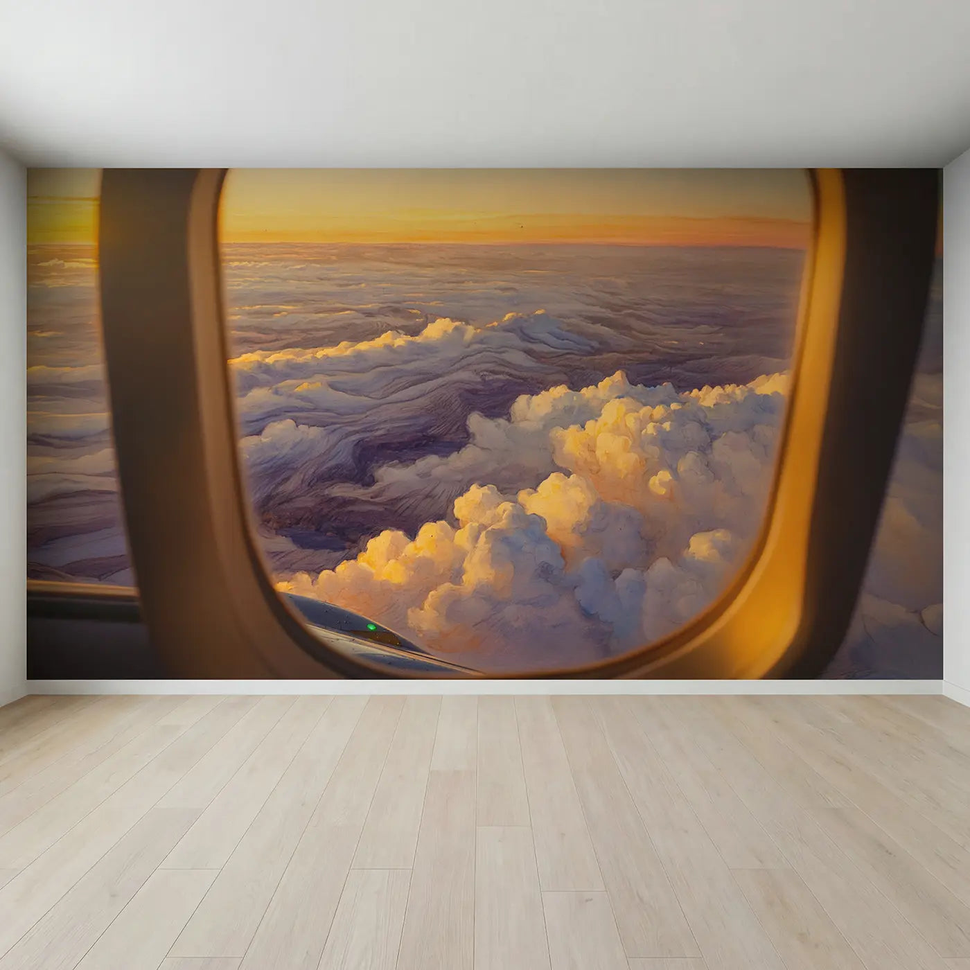 Full view of Golden Hour Clouds Airplane View Wallpaper Mural by Whimsy Tots