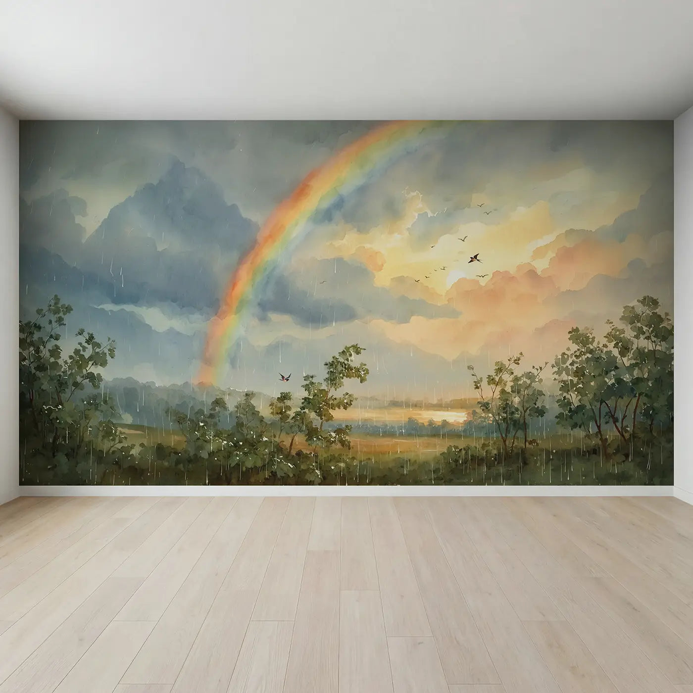 Full view of Rainbow After Rain Wallpaper Mural by Whimsy Tots