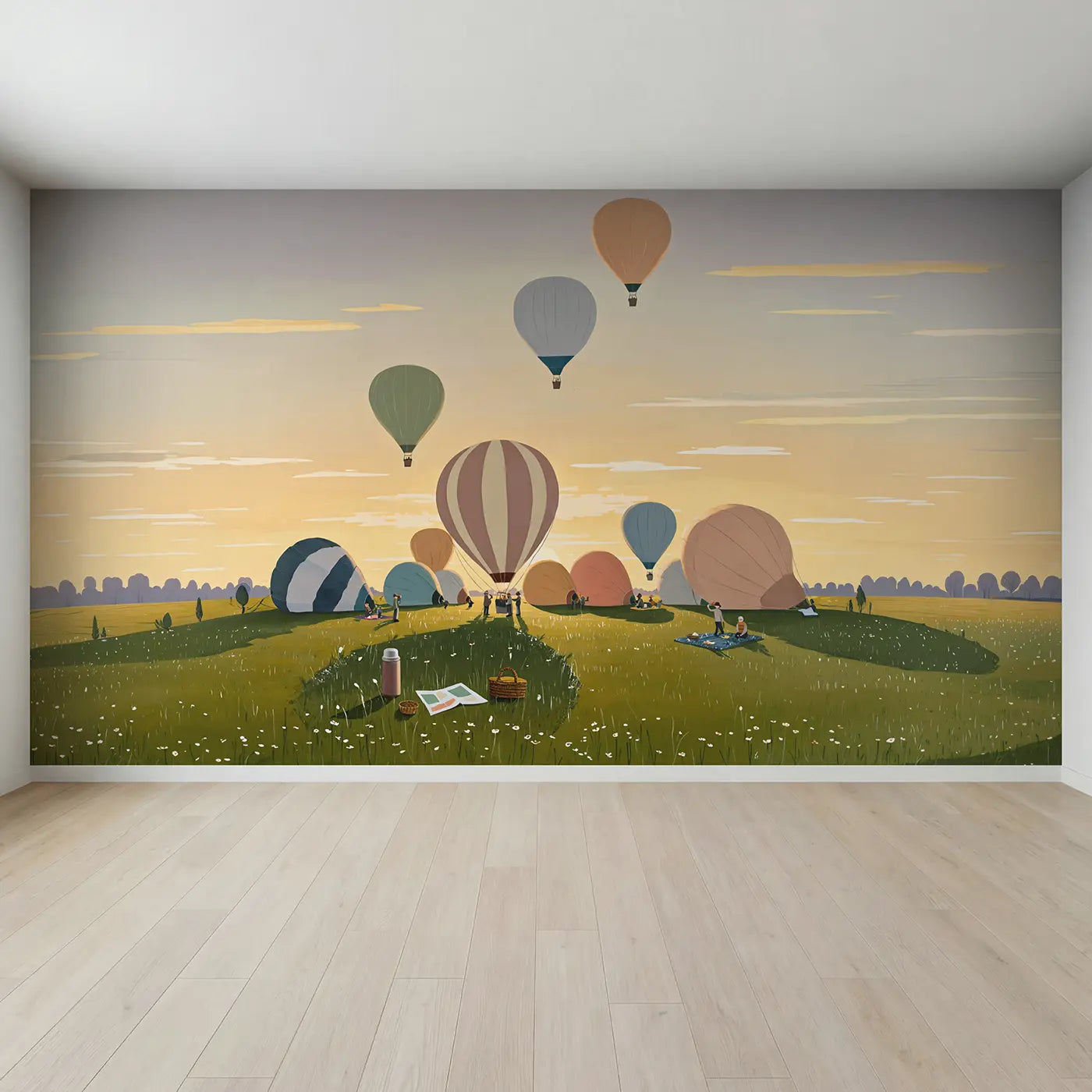 Full view of Dawn Balloon Festival Wallpaper Mural by Whimsy Tots