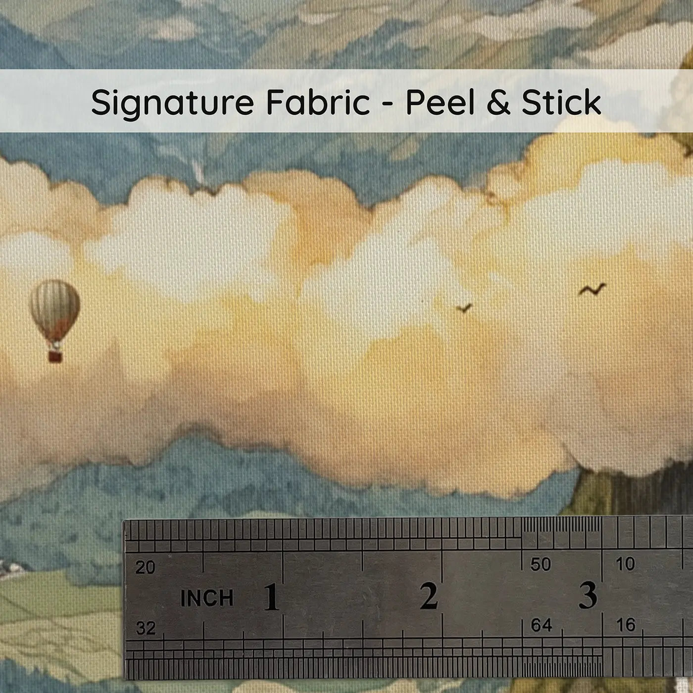 Fabric texture close-up of Cloud Bridge Mountain Peaks Wallpaper Mural by Whimsy Tots
