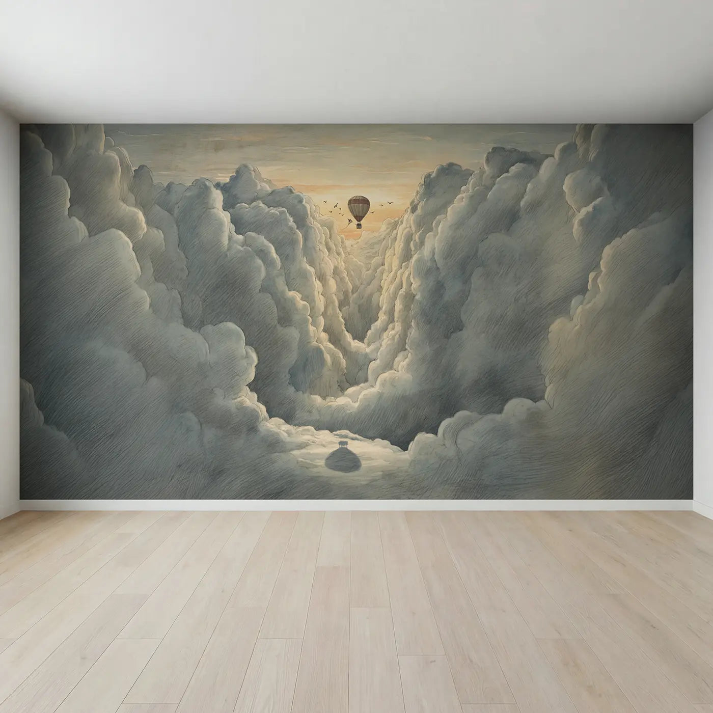 Full view of Cloud Canyon Balloon Wallpaper Mural by Whimsy Tots