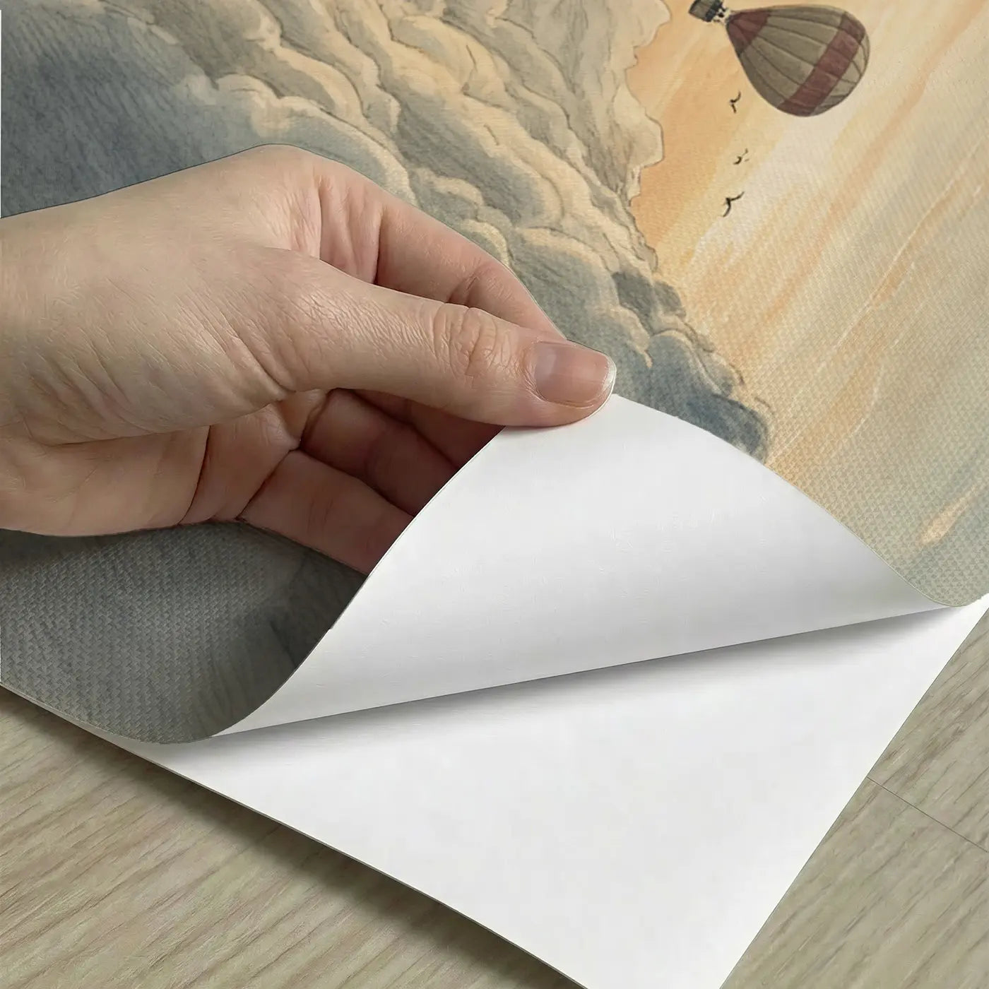 Peel-and-stick detail of Cloud Canyon Balloon Wallpaper Mural by Whimsy Tots