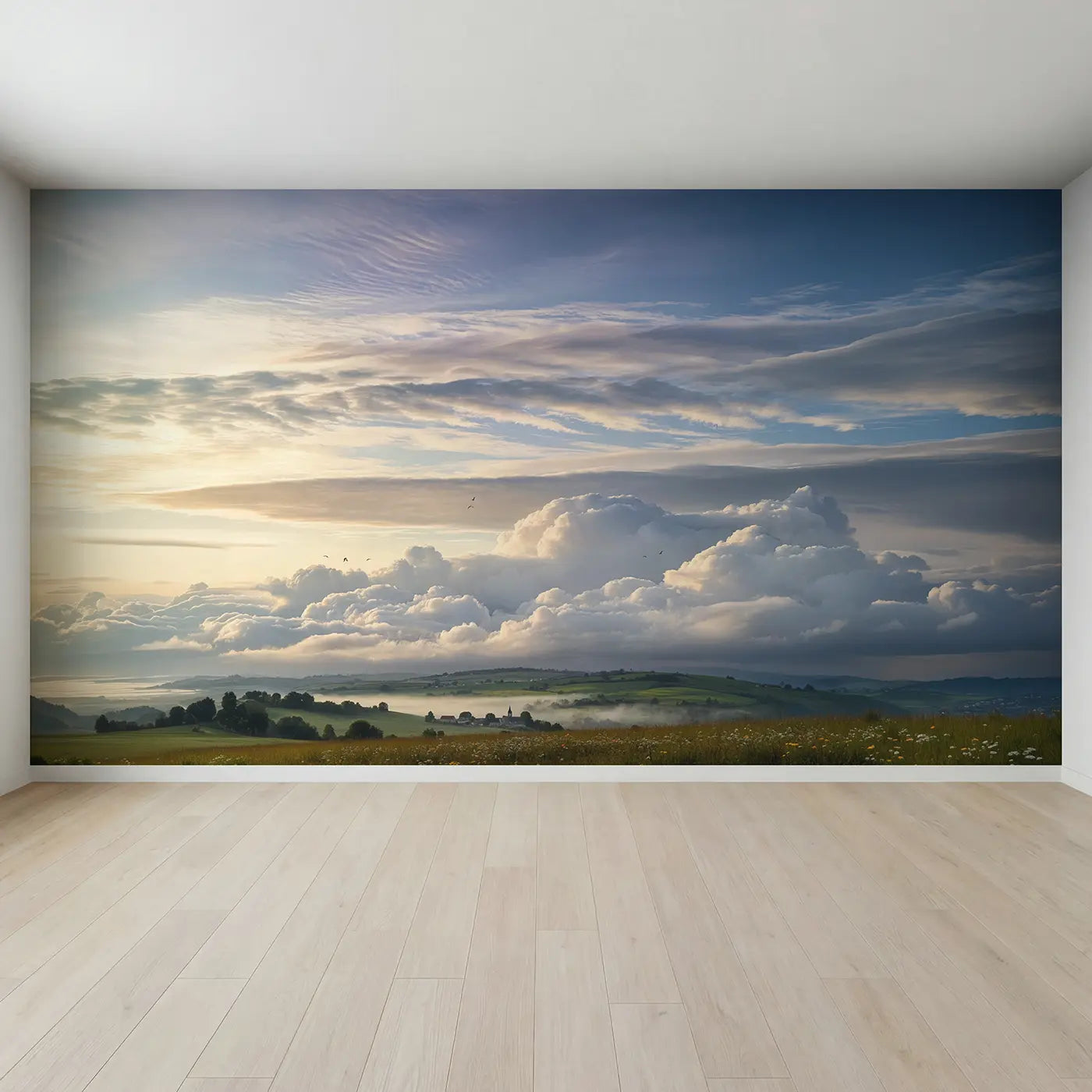 Full view of Cloud Layer Cake Sky Wallpaper Mural by Whimsy Tots