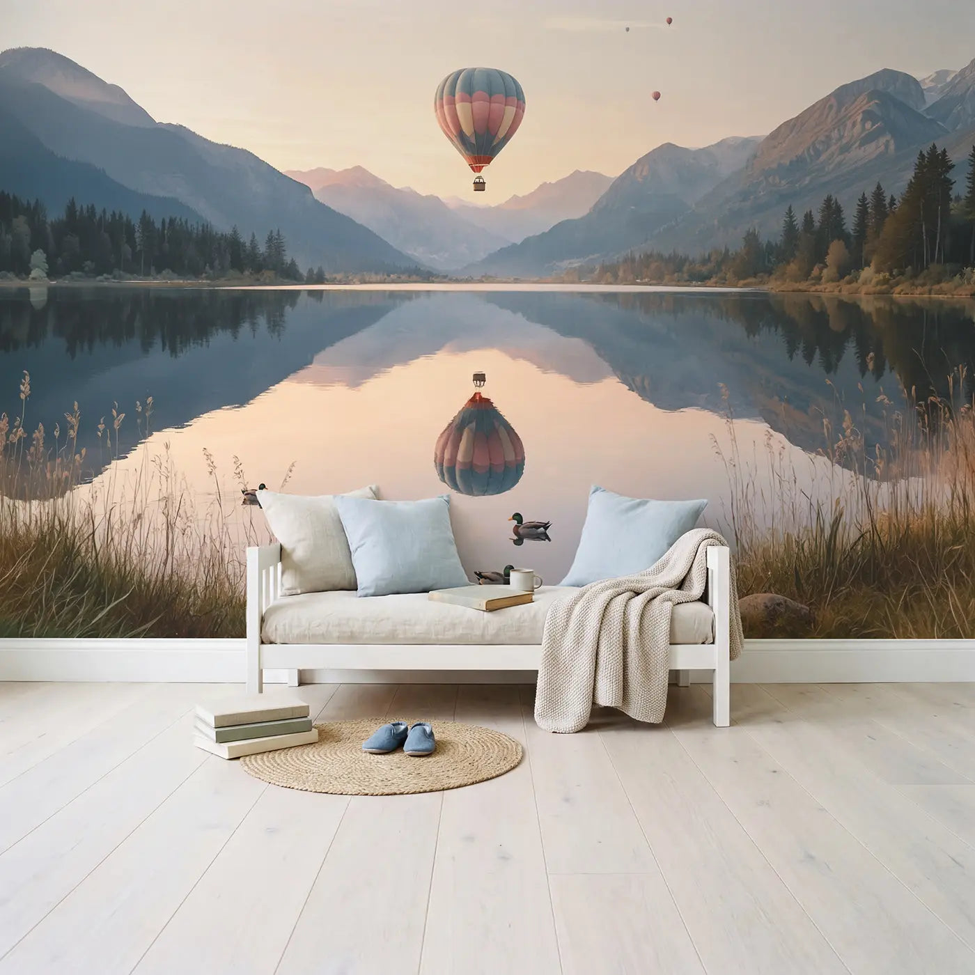 Balloon Lake Reflection Wallpaper Mural in playroom setting by Whimsy Tots