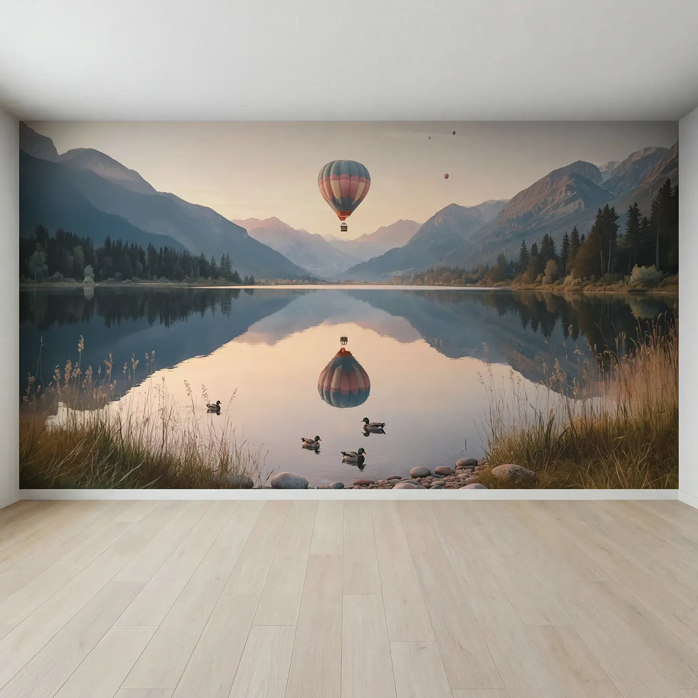 Full view of Balloon Lake Reflection Wallpaper Mural by Whimsy Tots