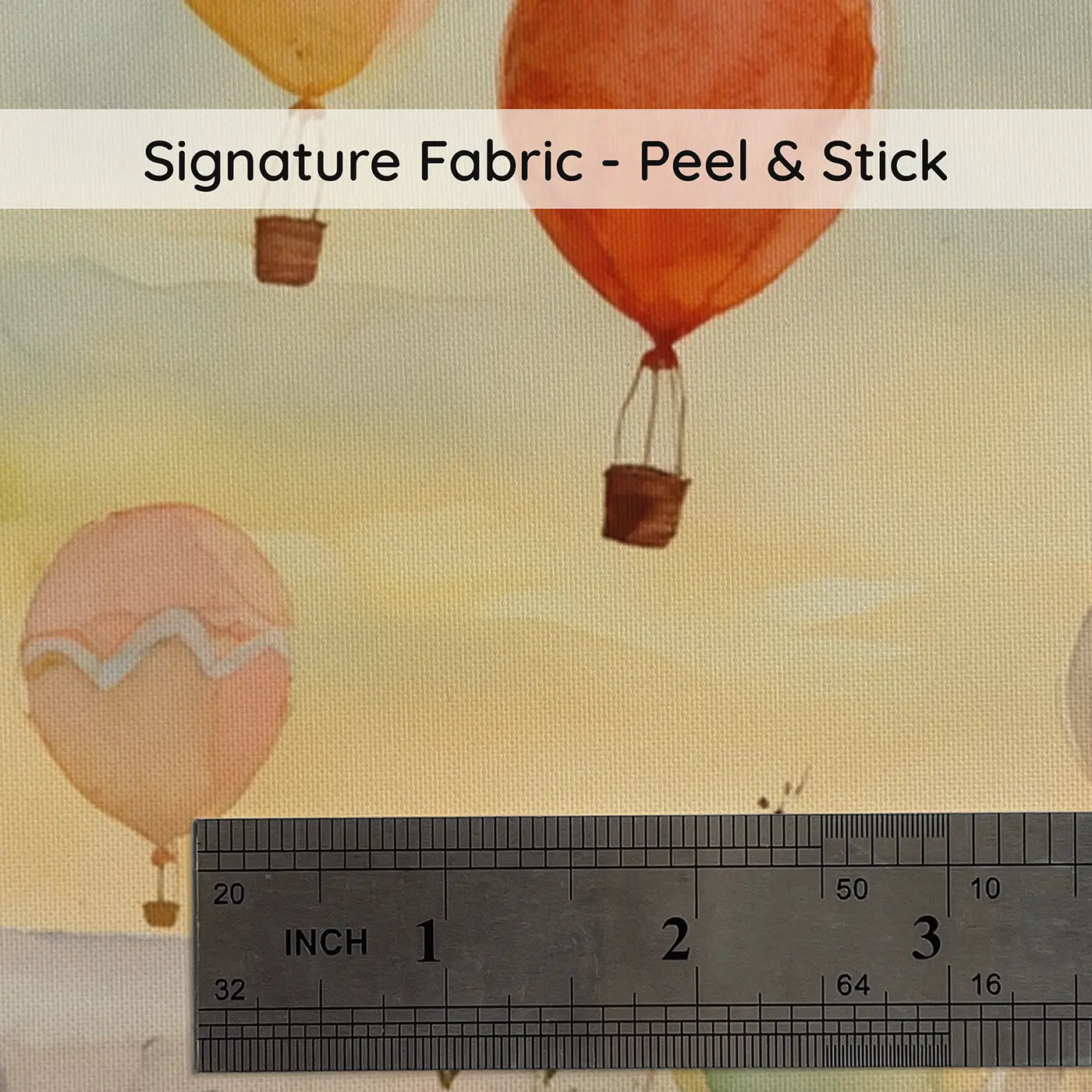 Fabric texture close-up of Fleet Balloons Racing Sunrise Wallpaper Mural by Whimsy Tots