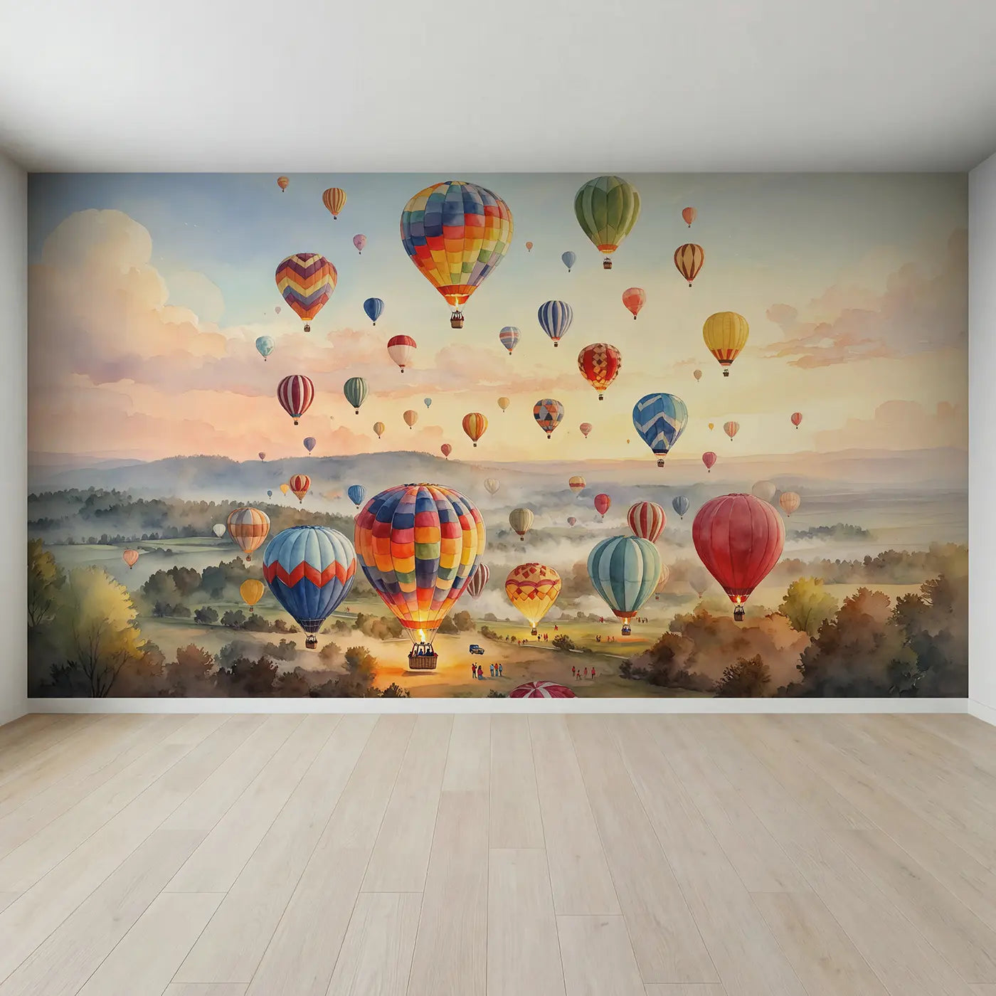 Full view of Balloon Festival Morning Ascension Wallpaper Mural by Whimsy Tots
