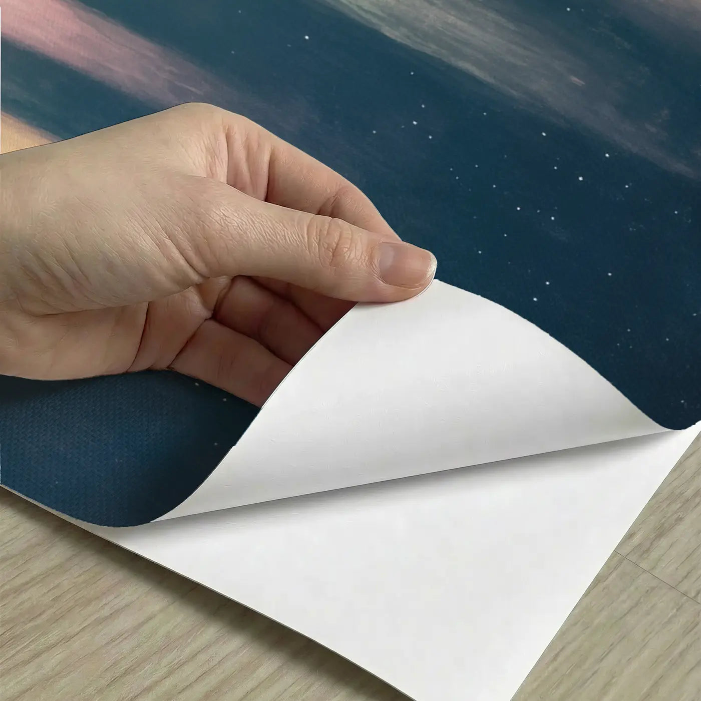 Peel-and-stick detail of Winter Light Pillar Night Sky Wallpaper Mural by Whimsy Tots