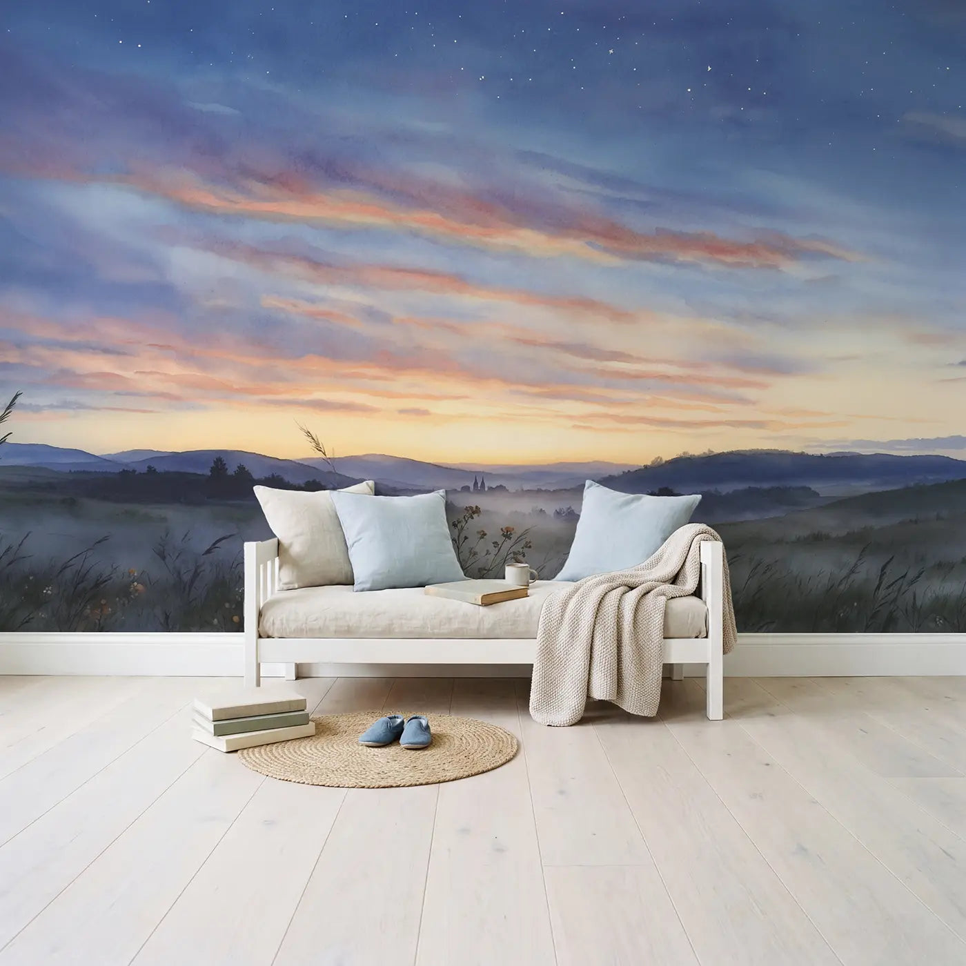 Twilight Horizon Gradient Wallpaper Mural in playroom setting by Whimsy Tots