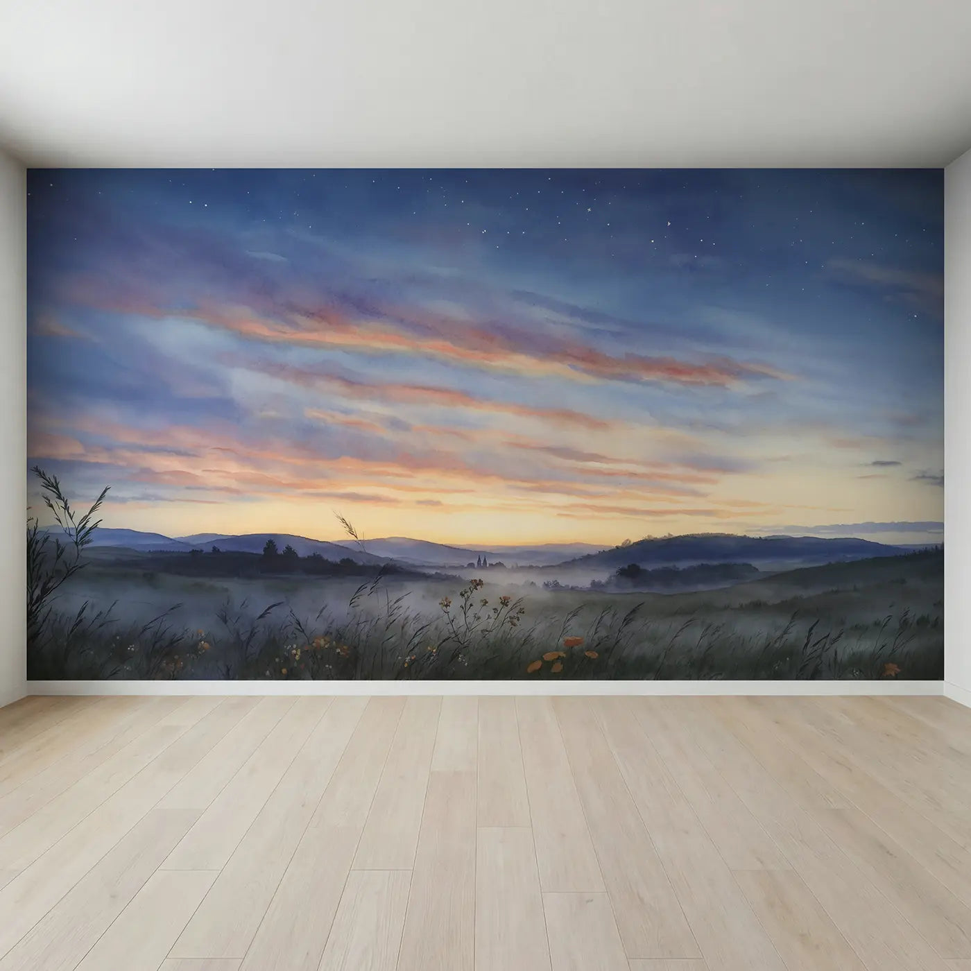 Full view of Twilight Horizon Gradient Wallpaper Mural by Whimsy Tots