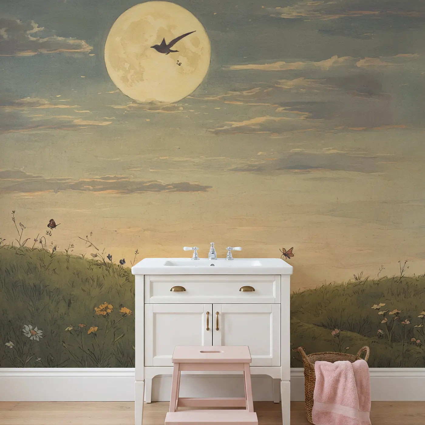 Bird Silhouette Enormous Full Wallpaper Mural in playroom setting by Whimsy Tots