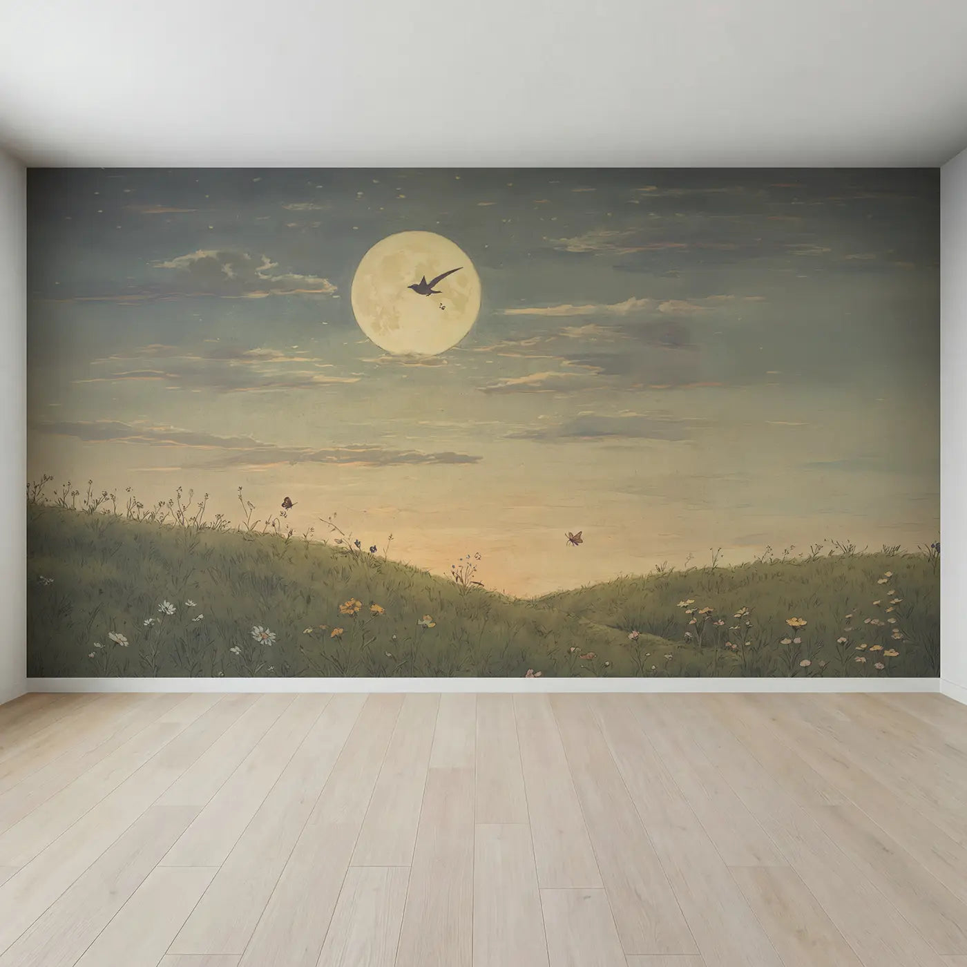 Full view of Bird Silhouette Enormous Full Wallpaper Mural by Whimsy Tots