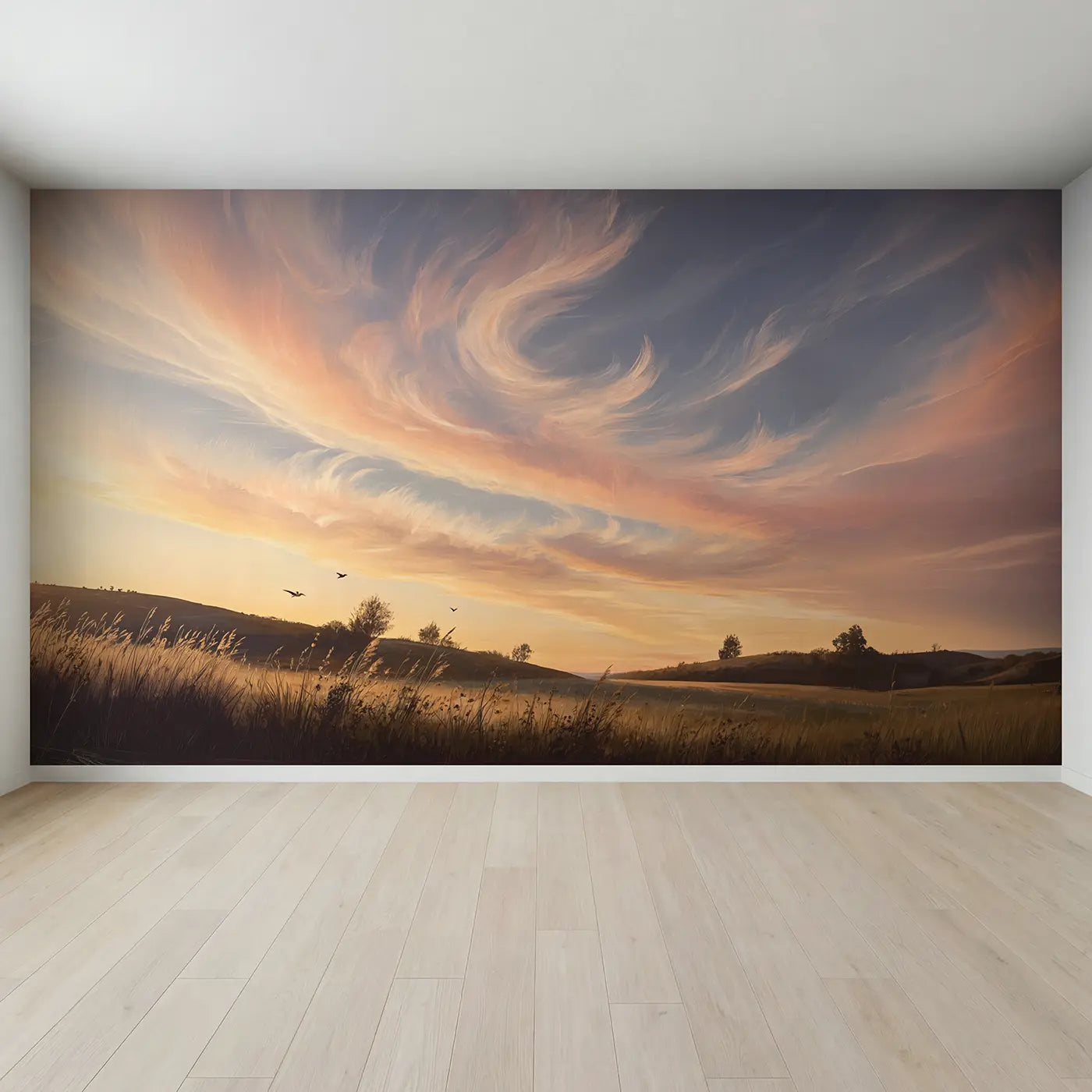 Full view of Dawn Cirrus Sky Wallpaper Mural by Whimsy Tots