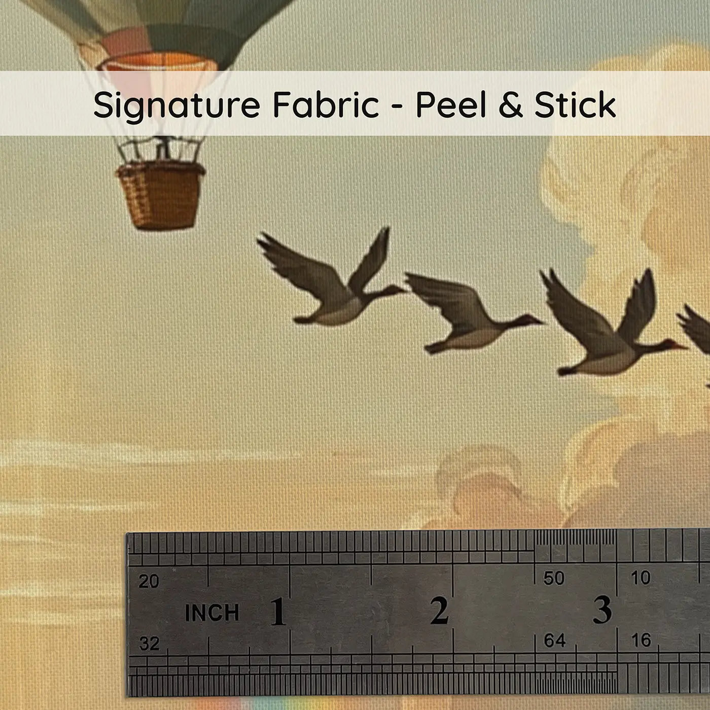 Fabric texture close-up of Birds Teaching Balloon Pilot Wallpaper Mural by Whimsy Tots