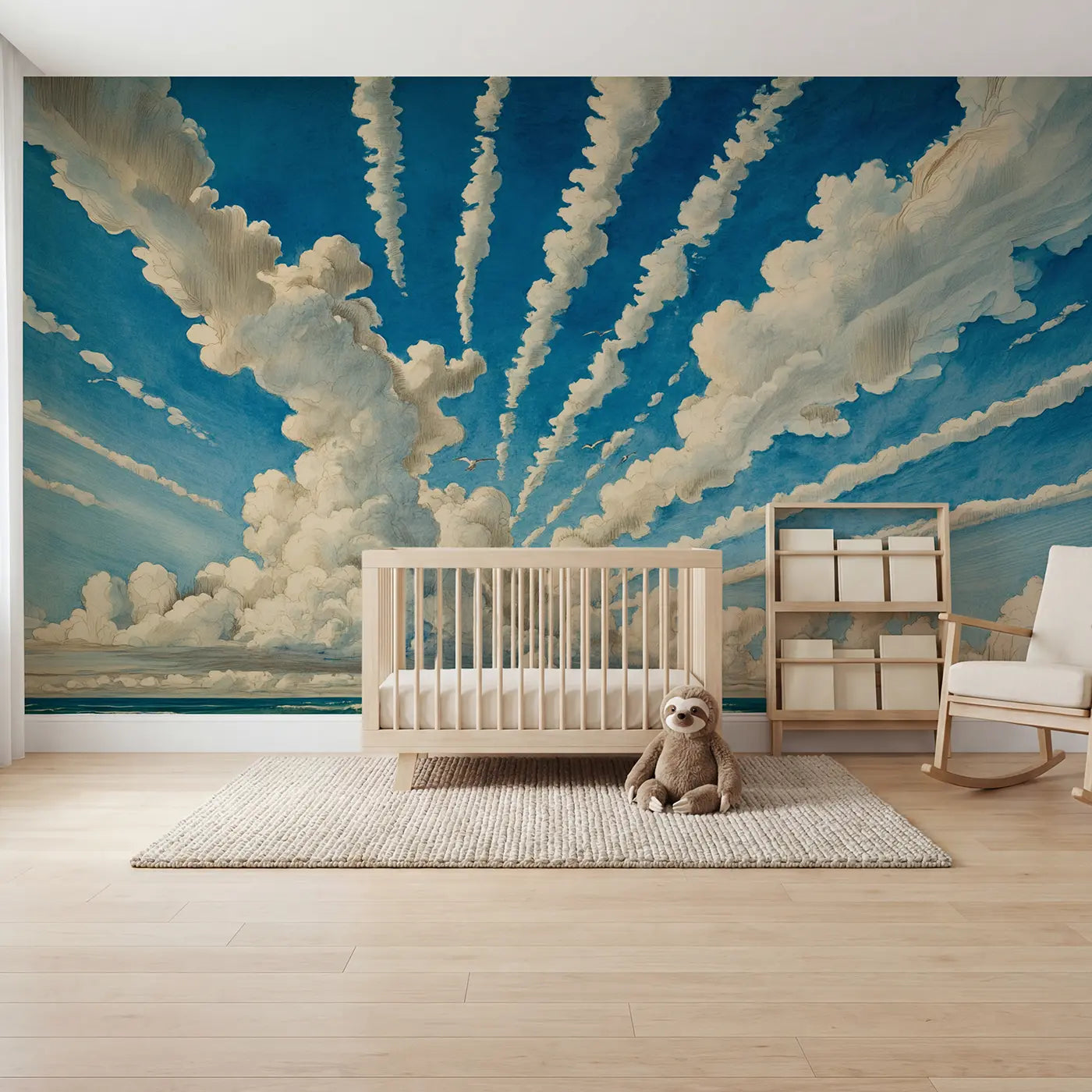 Storybook trade wind cloud streets wallpaper mural for nursery by Whimsy Tots