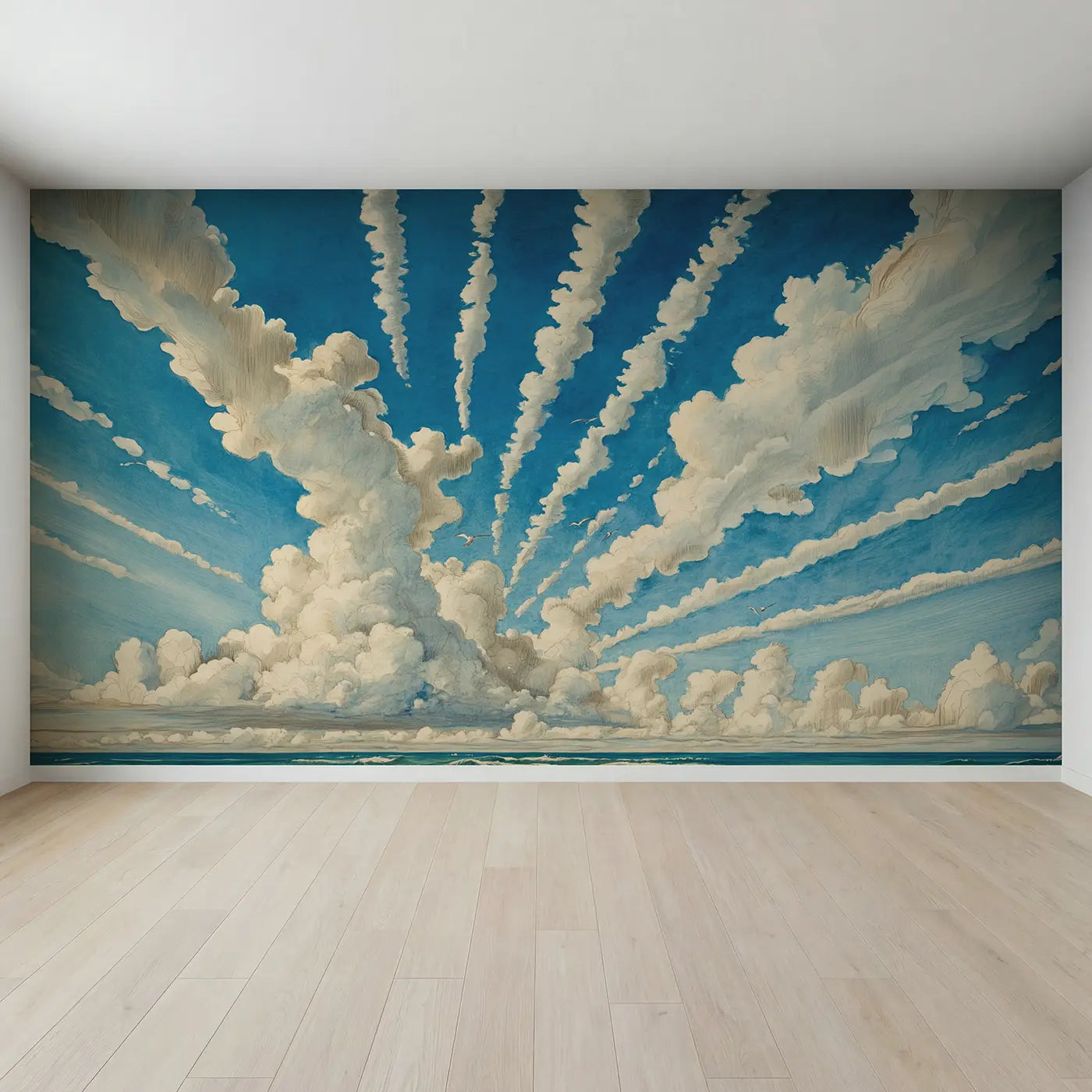 Full view of Trade Wind Cloud Streets Wallpaper Mural by Whimsy Tots