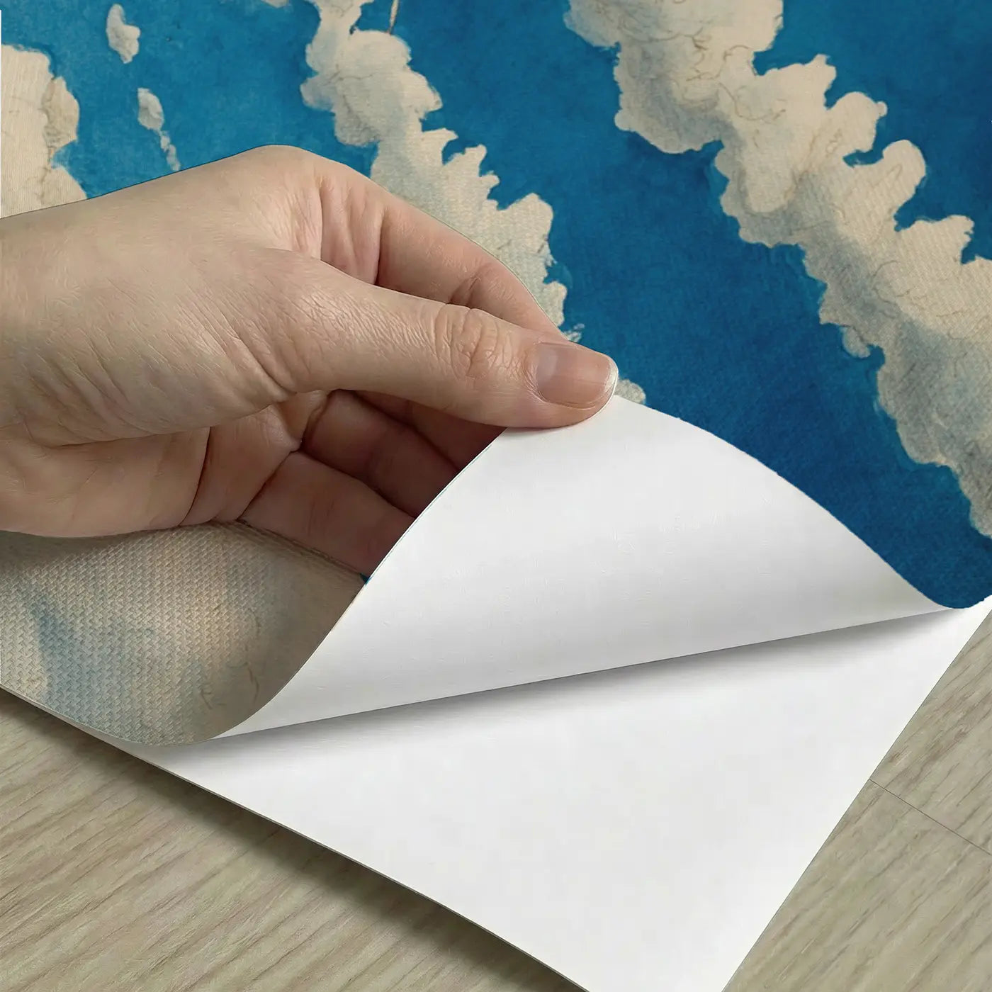 Peel-and-stick detail of Trade Wind Cloud Streets Wallpaper Mural by Whimsy Tots