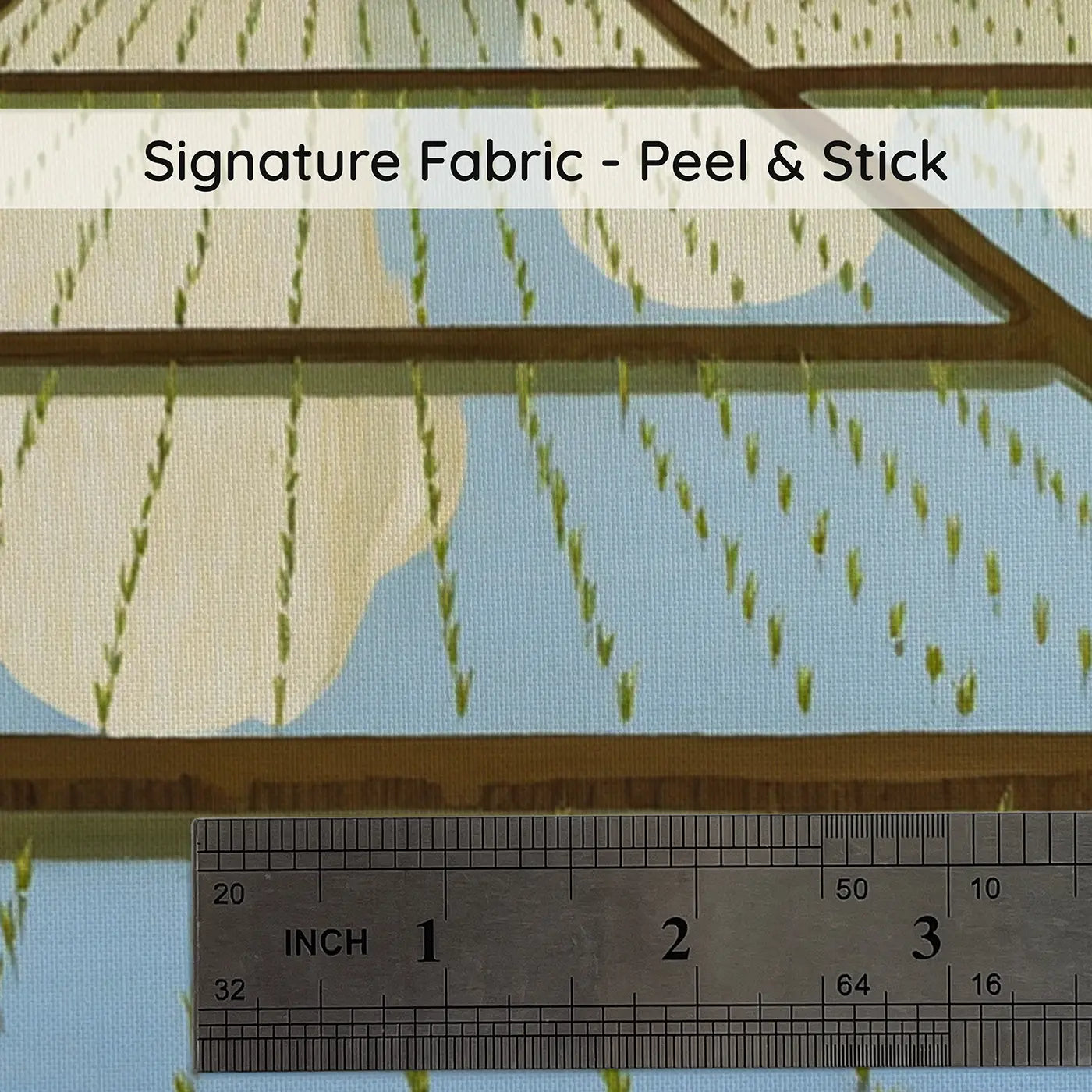 Fabric texture close-up of Rice Paddy Cloud Mirror Wallpaper Mural by Whimsy Tots