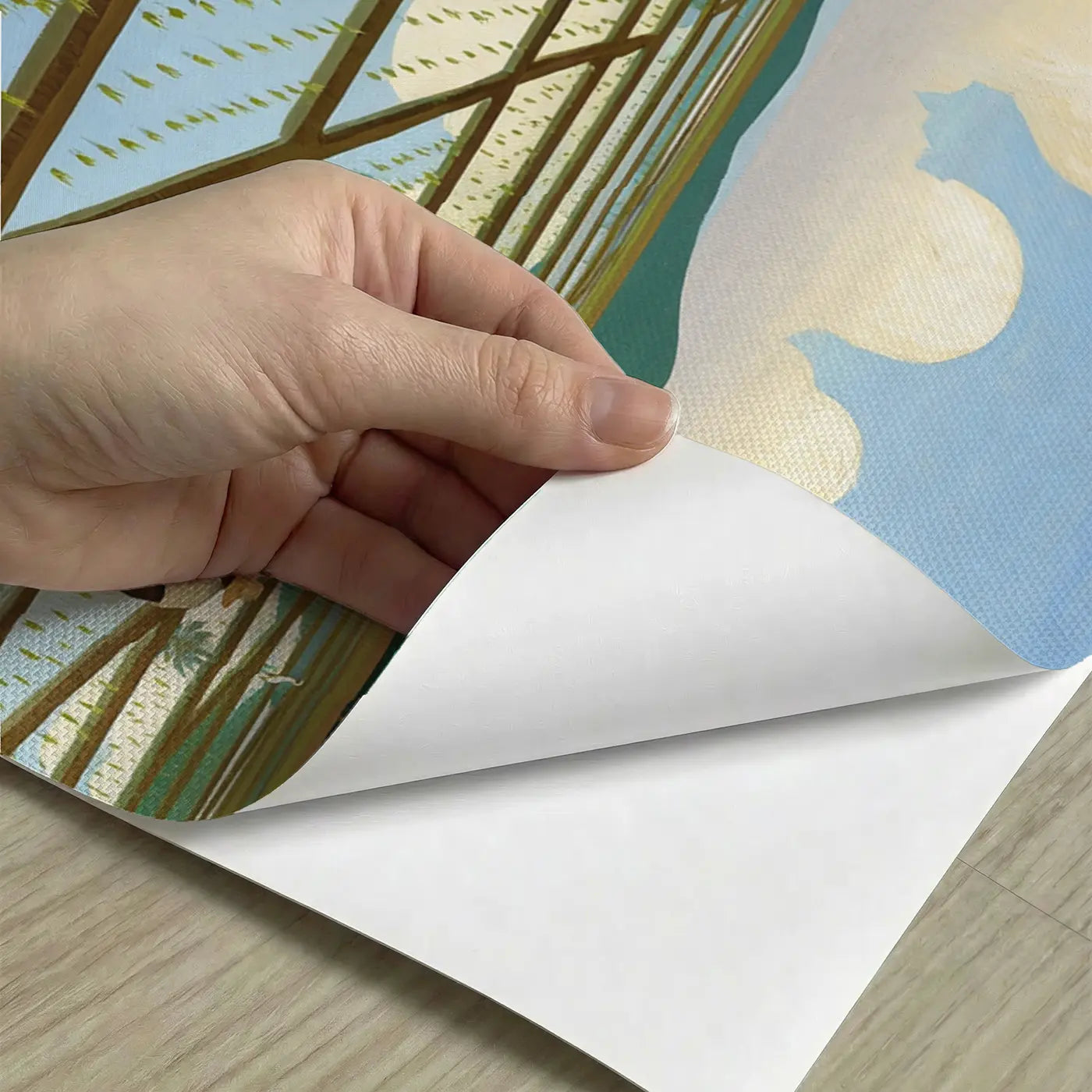 Peel-and-stick detail of Rice Paddy Cloud Mirror Wallpaper Mural by Whimsy Tots