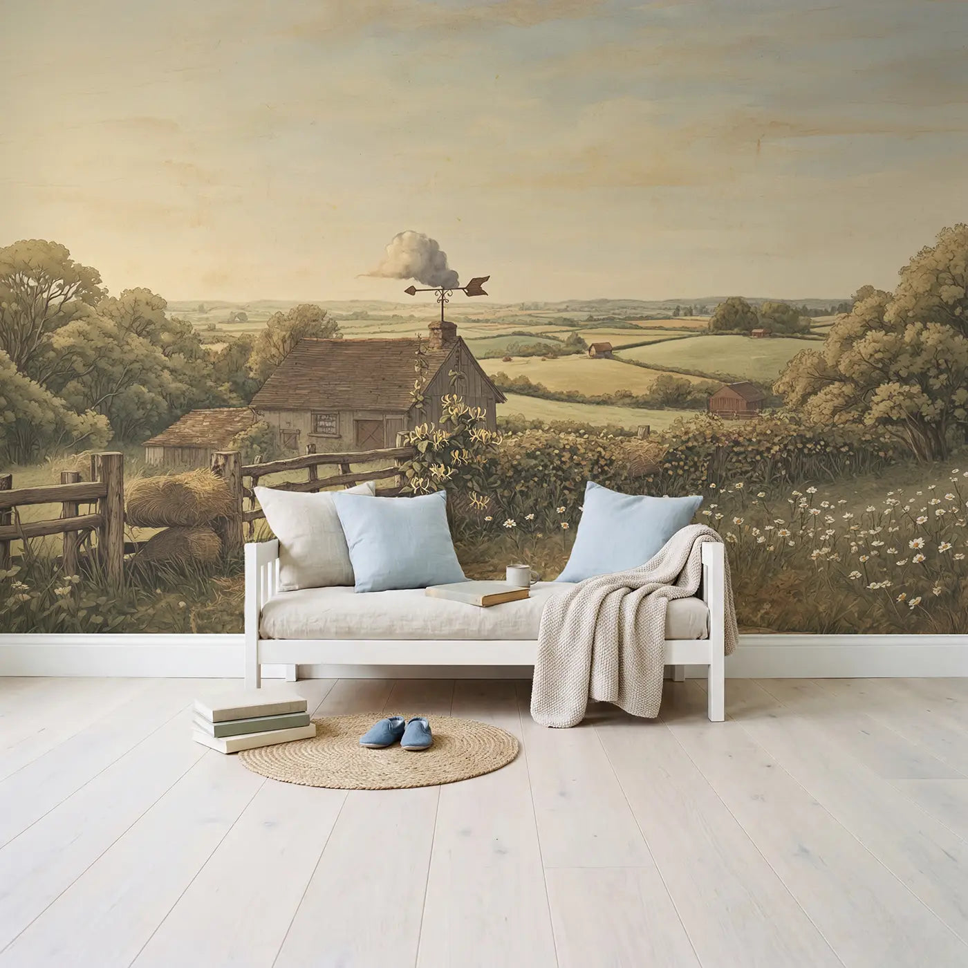 Weather Vane Barn Roof Wallpaper Mural in playroom setting by Whimsy Tots