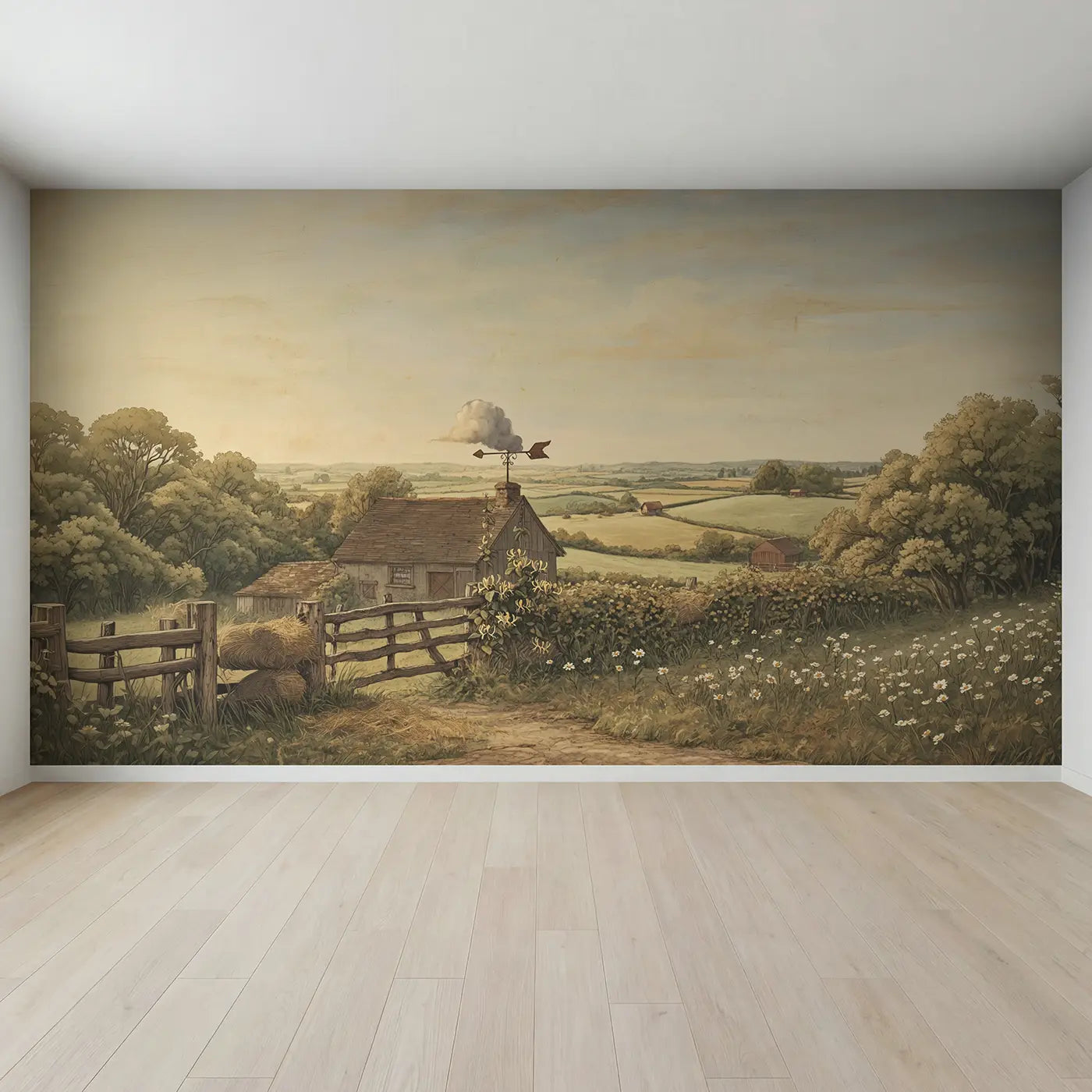 Full view of Weather Vane Barn Roof Wallpaper Mural by Whimsy Tots