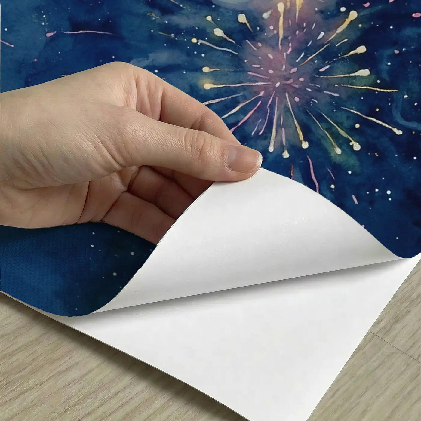 Peel-and-stick detail of Firework Smoke Night Sky Wallpaper Mural by Whimsy Tots