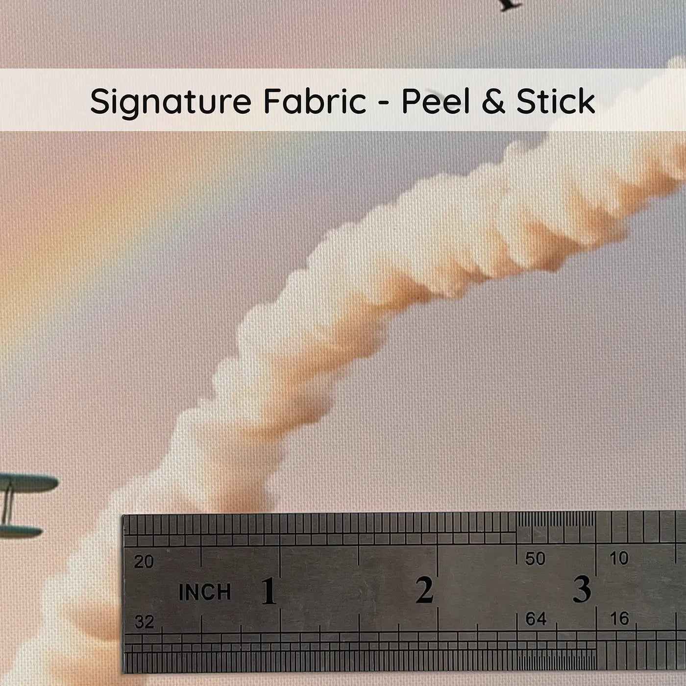 Fabric texture close-up of Skywriter Planes and Clouds Wallpaper Mural by Whimsy Tots