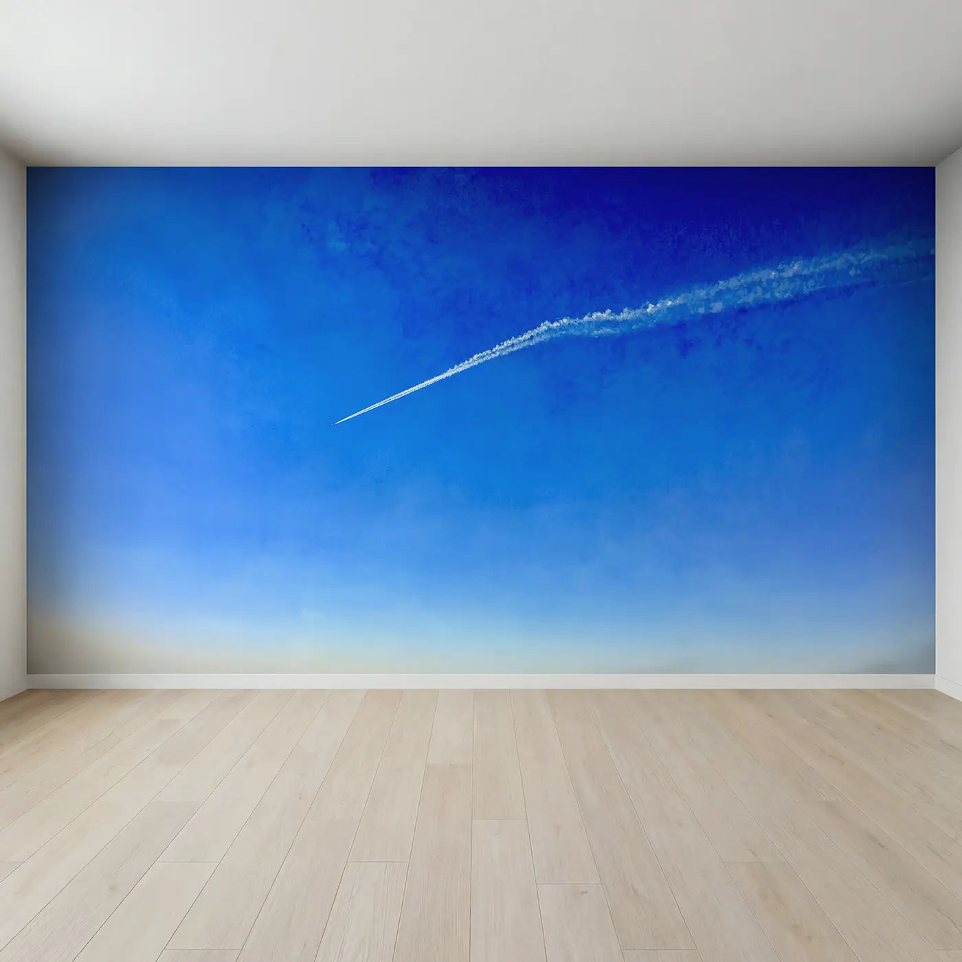 Full view of Lone Contrail Blue Sky Wallpaper Mural by Whimsy Tots