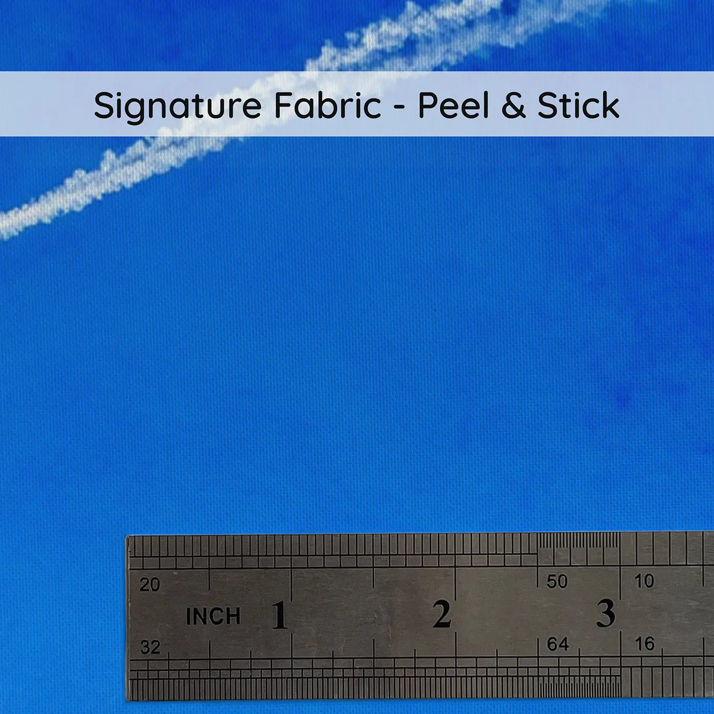 Fabric texture close-up of Lone Contrail Blue Sky Wallpaper Mural by Whimsy Tots